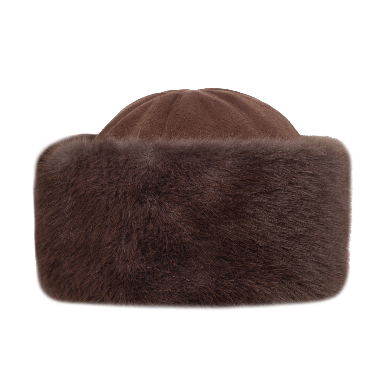 DENTS Women's Faux Suede Hat with Faux Fur Brim - Chocolate