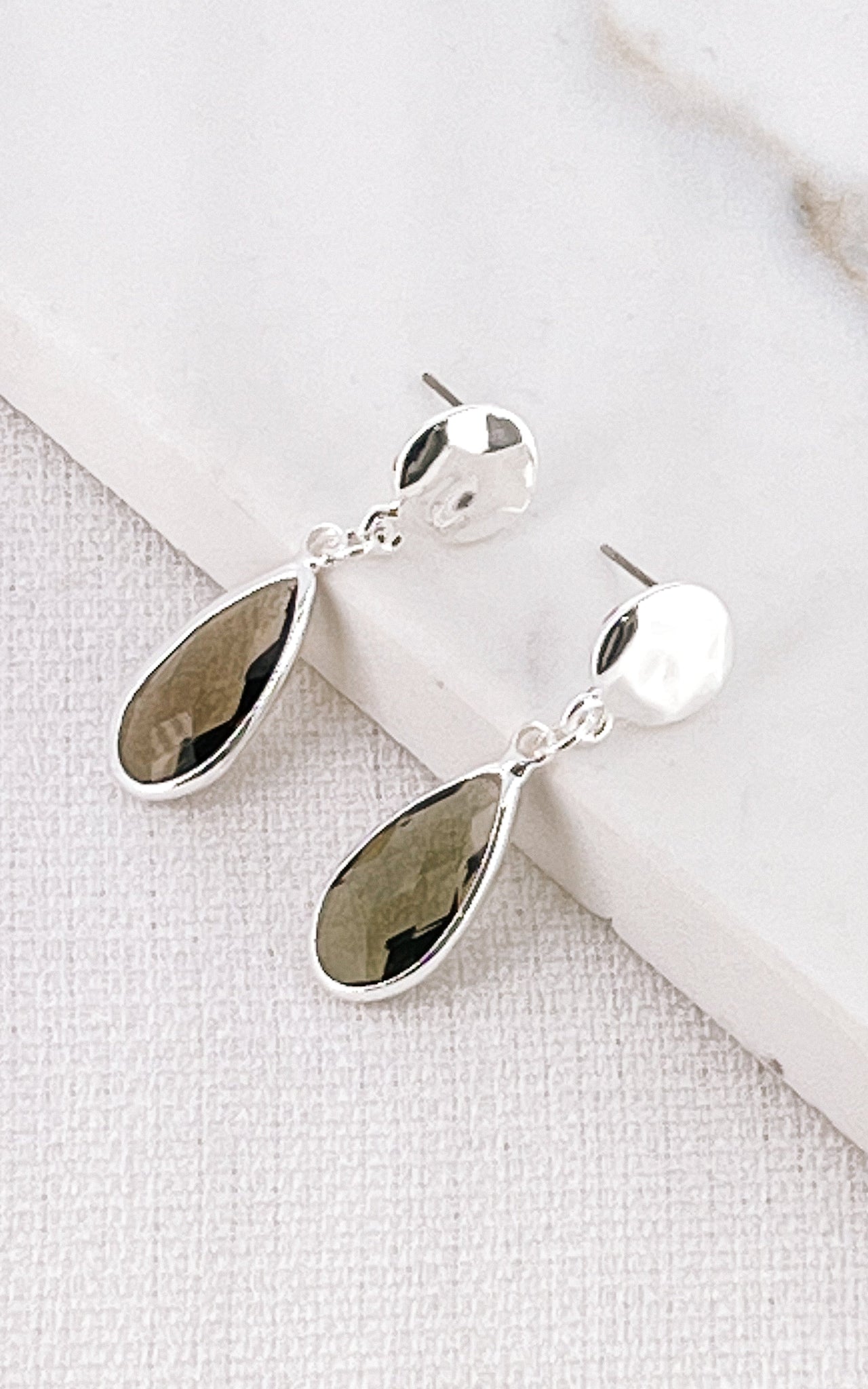 Envy Silver Olive Drop Earrings