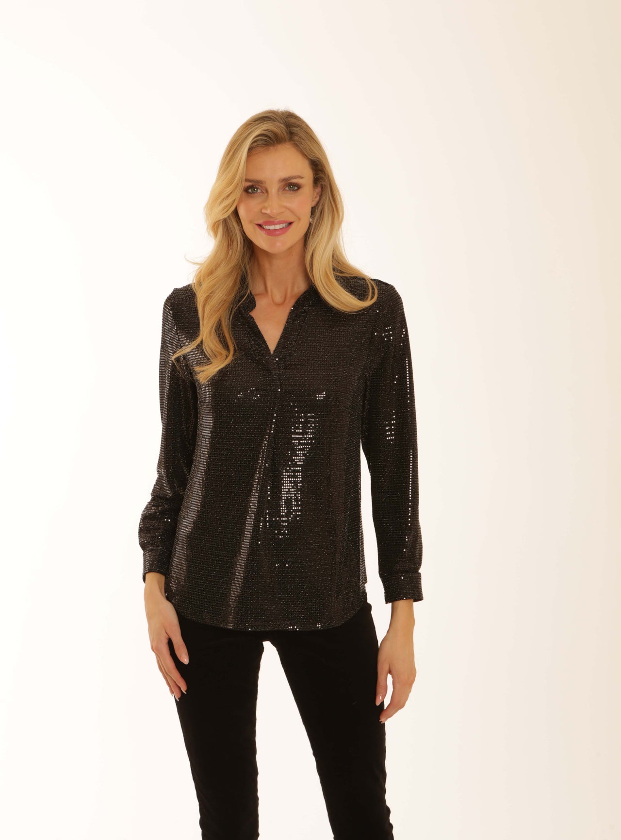 Pomodoro Sequin Stretch Blouse - Black