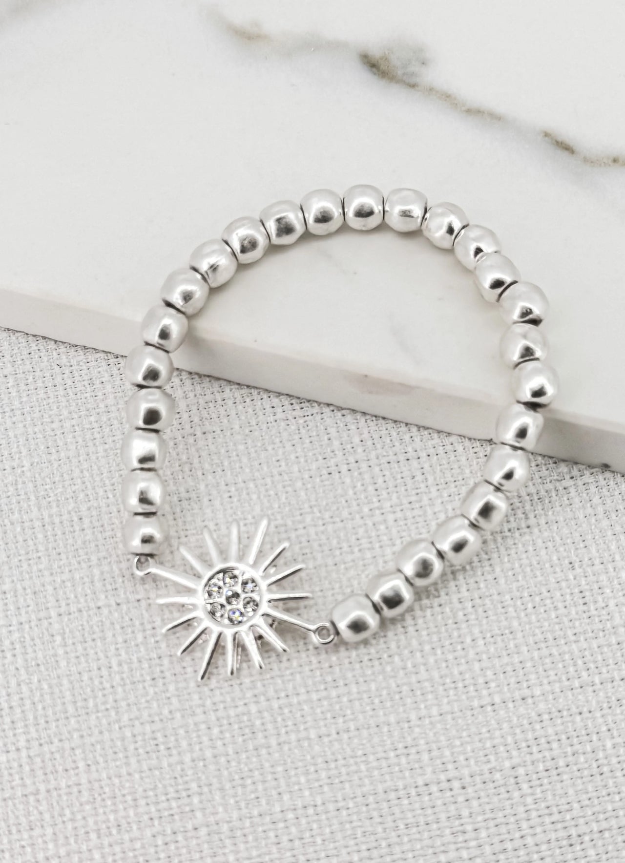 Envy Sliver Bead Stretch Bracelet With Sunburst