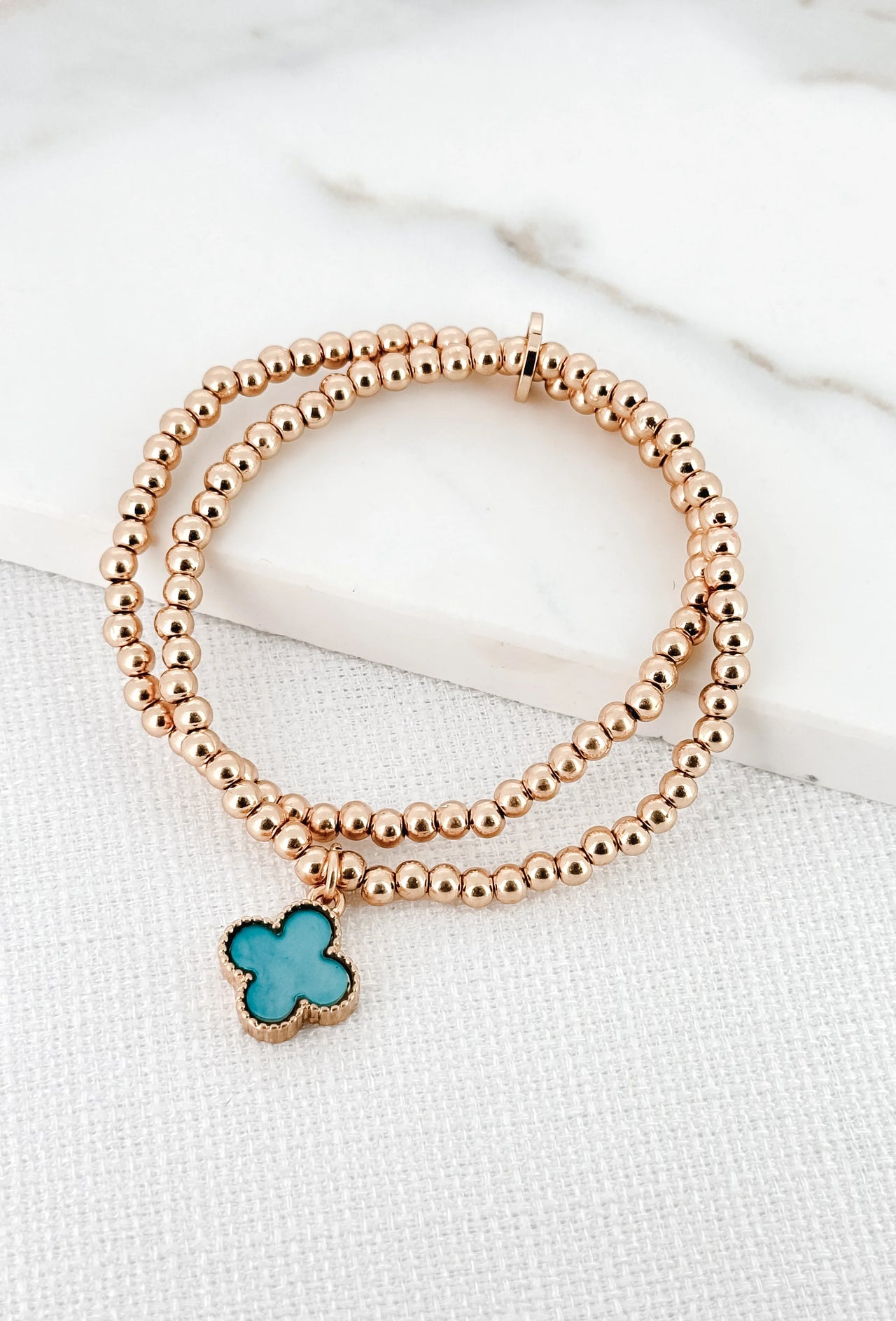 Envy Gold and Turquoise Stretch Clover Bracelet