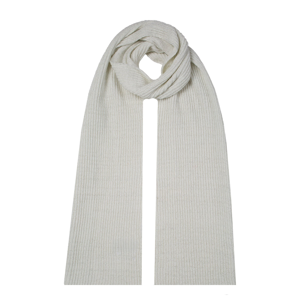DENTS Women's Ribbed Knit Scarf with Metallic Yarn - Winter White