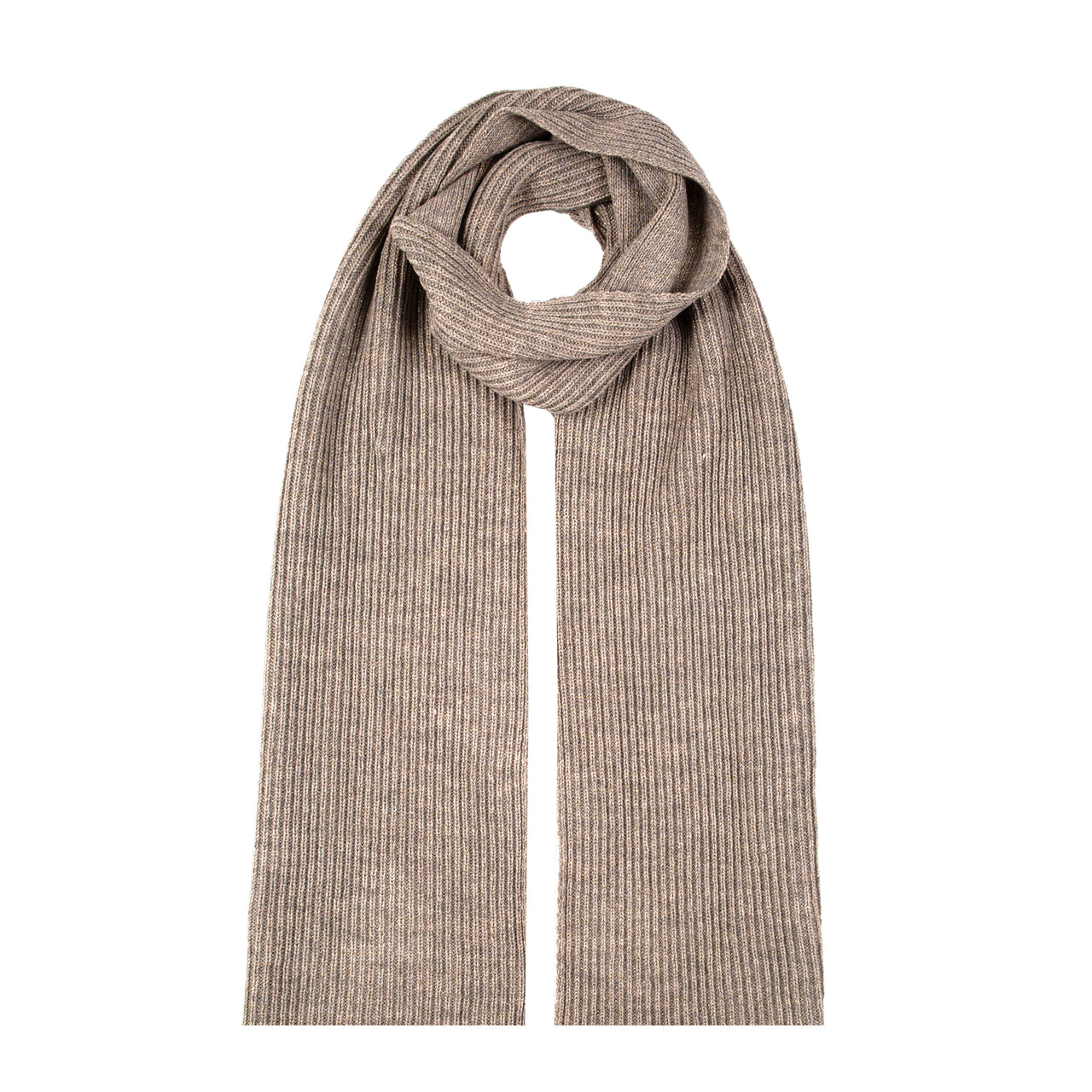 DENTS Women's Ribbed Knit Scarf with Metallic Yarn - Oatmeal