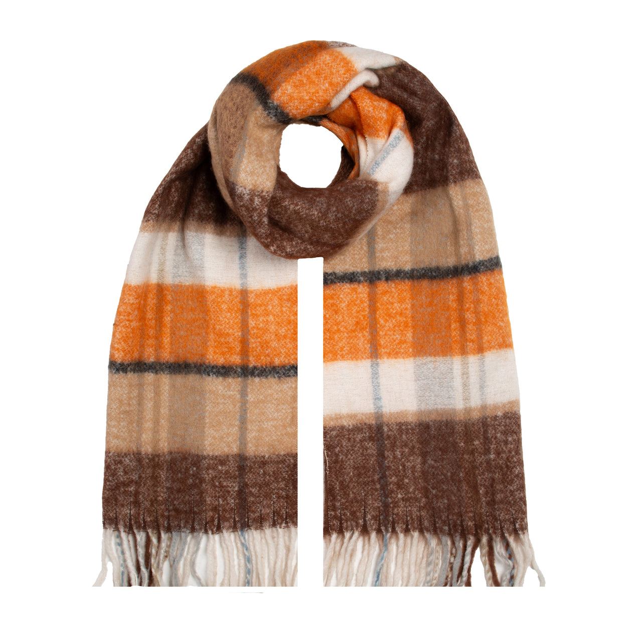 DENTS Women's Striped Blanket Scarf with Tassels - Chocolate