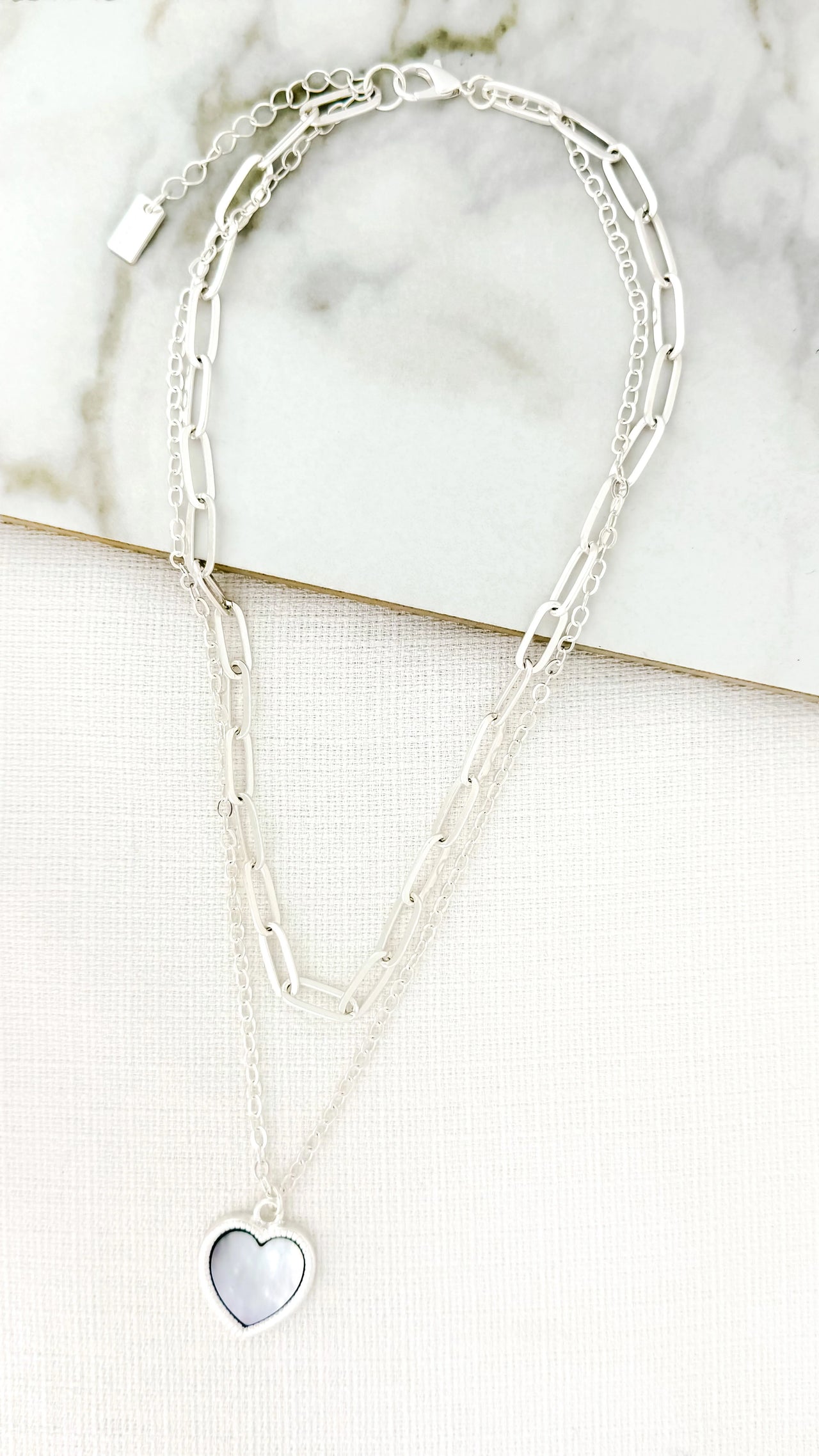 Envy Short Silver Double Layer Necklace With Heart