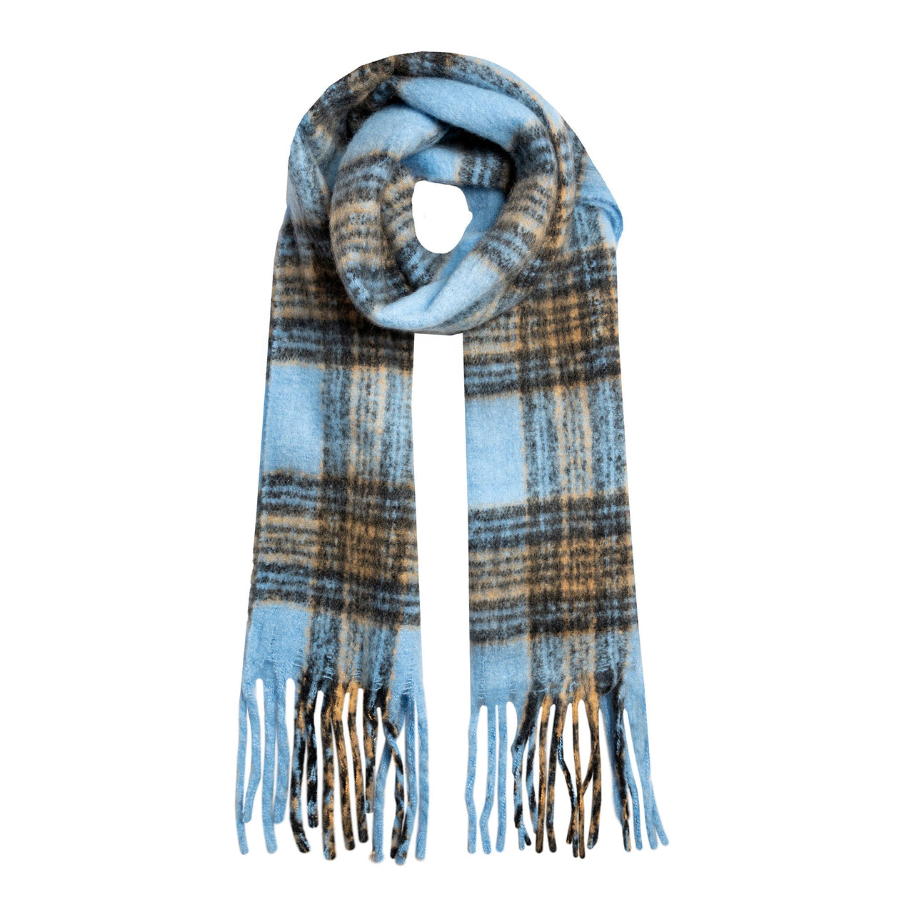 DENTS Women's Plaid Check Blanket Scarf with Tassels - Pale Blue