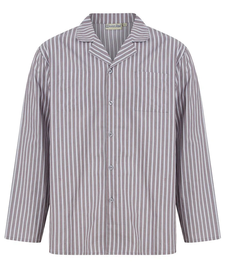 Walker Reid Button Through Tailored Pyjama Set - Grey Woven Stripe