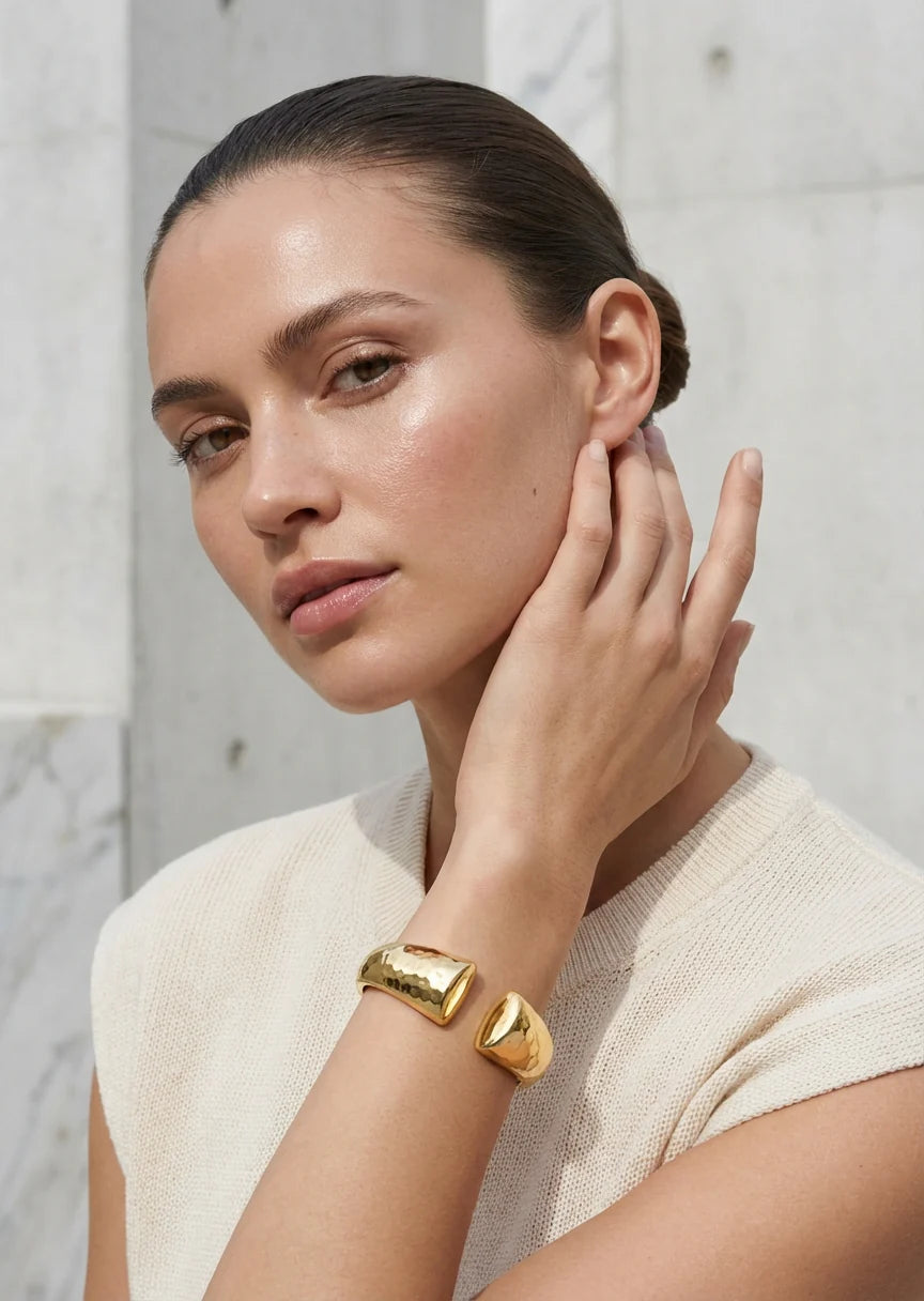 Envy Gold Battered Hinged Bangle