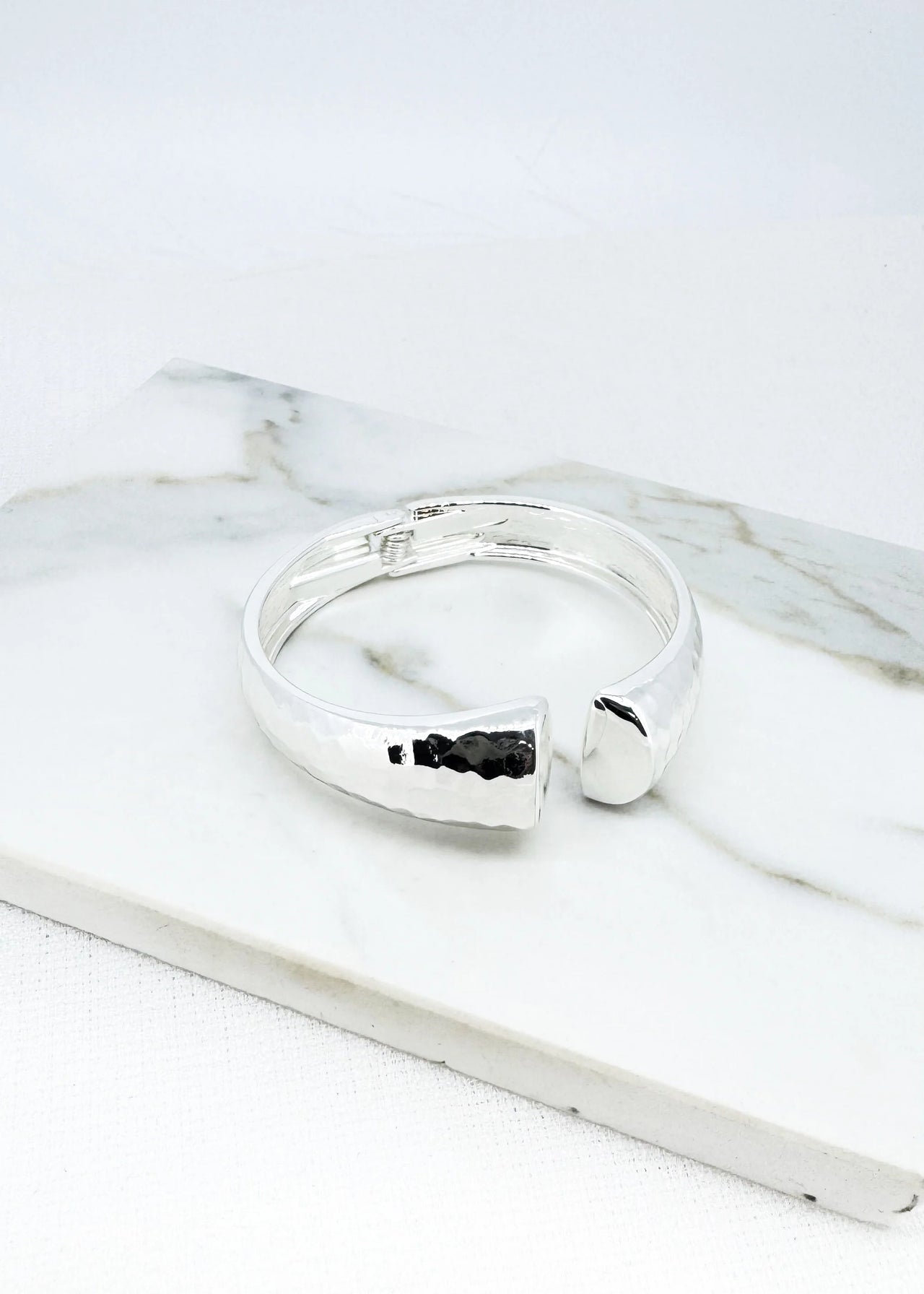 Envy Silver Battered Hinged Bangle