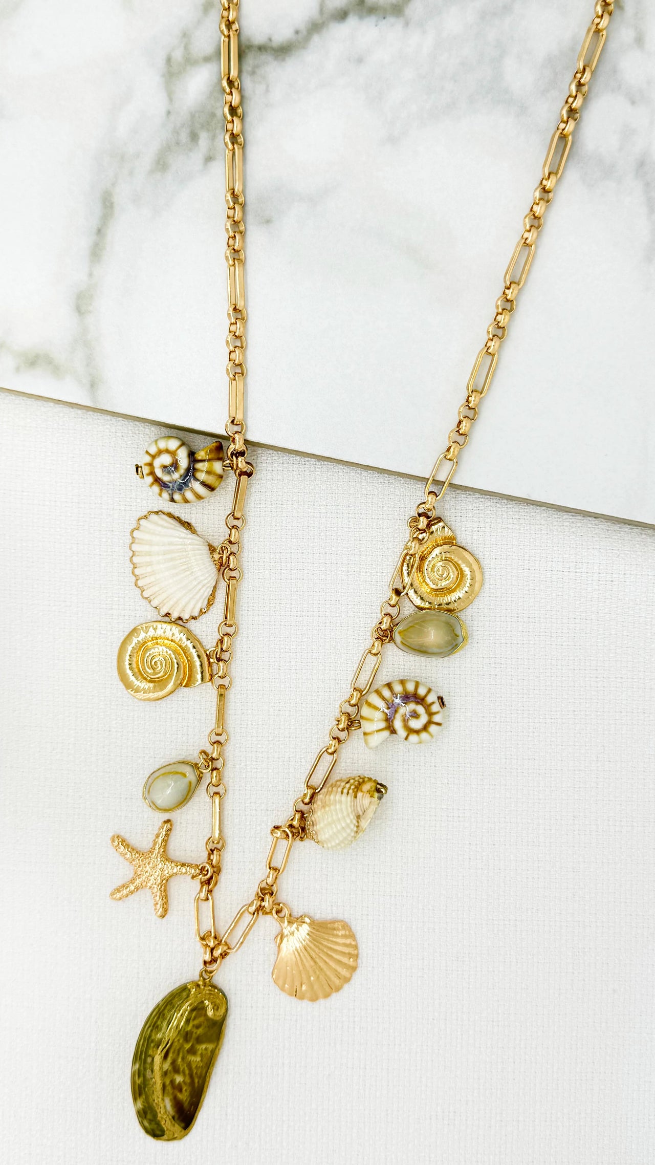 Envy Gold Long Shell Chunky Charm Necklace