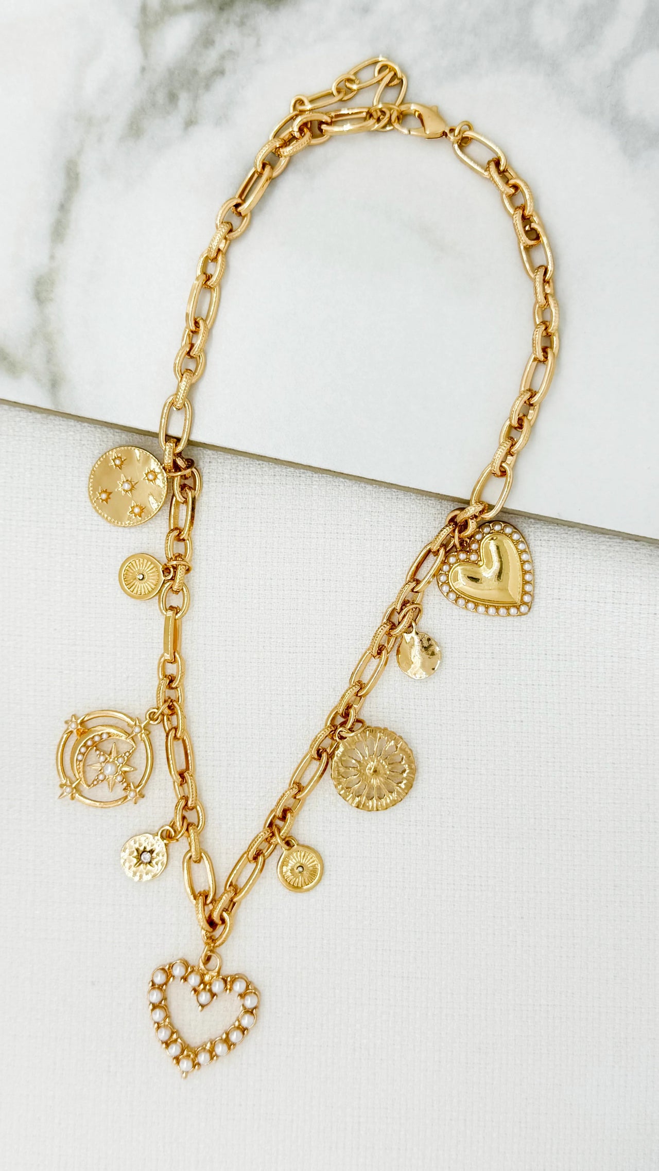 Envy Gold Short Necklace With Heart Charms