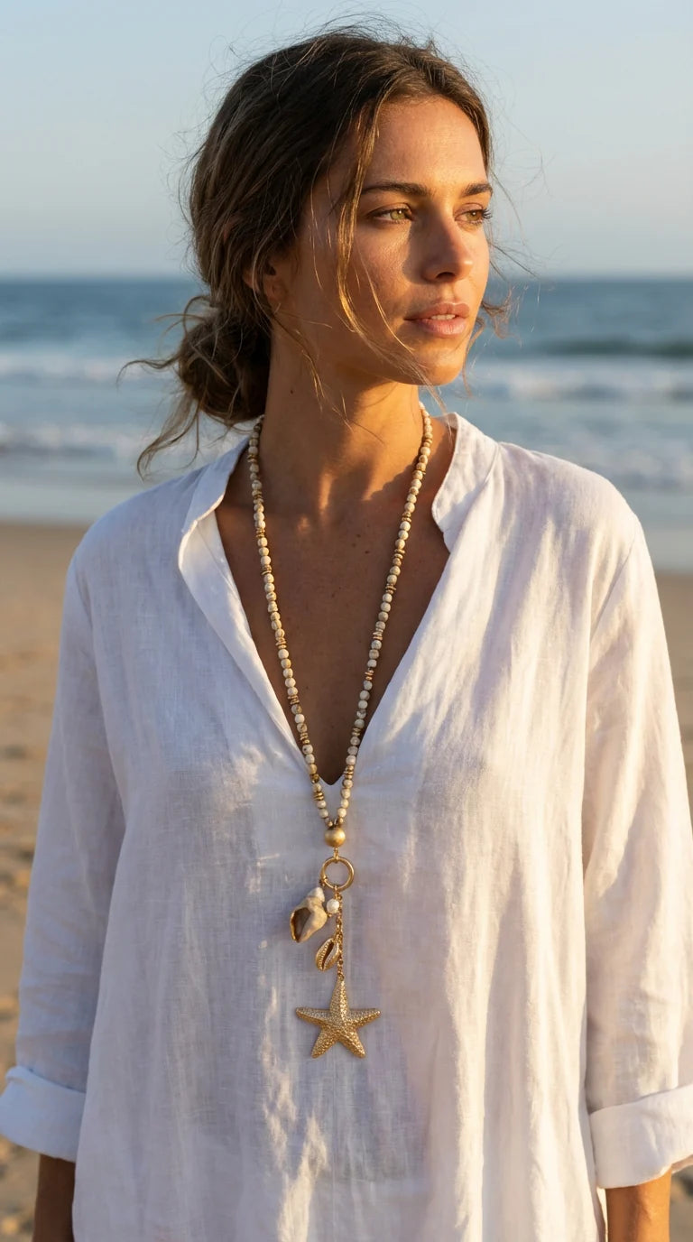 Envy Gold Long Beaded Necklace With Charms