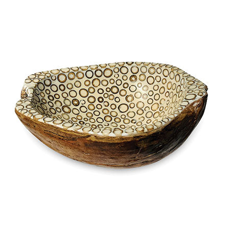 Makasi Circles Inlay Coconut Shell Bowl Off White - MB307