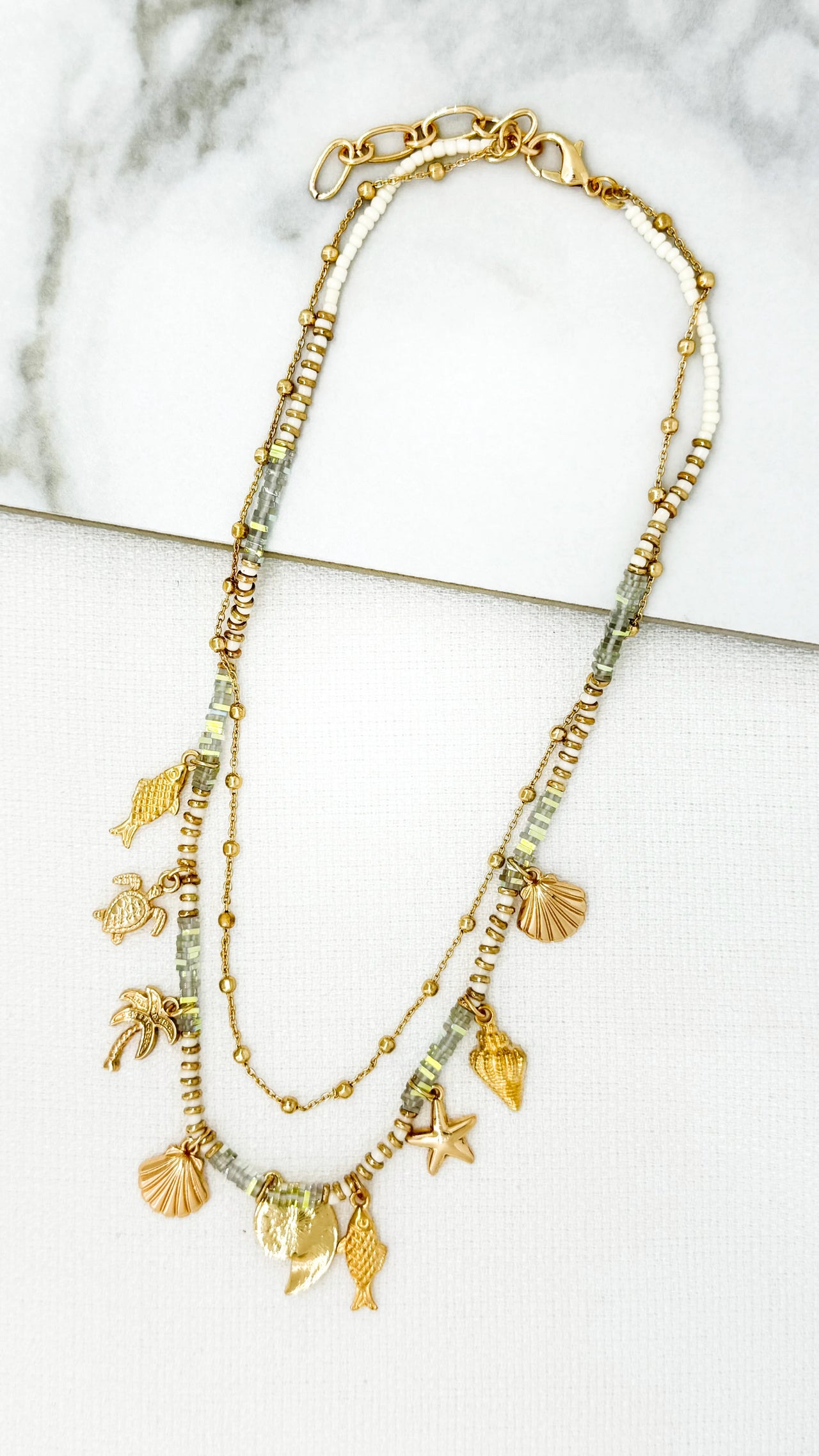 Envy Gold Short Double Layered Sea Charm Necklace