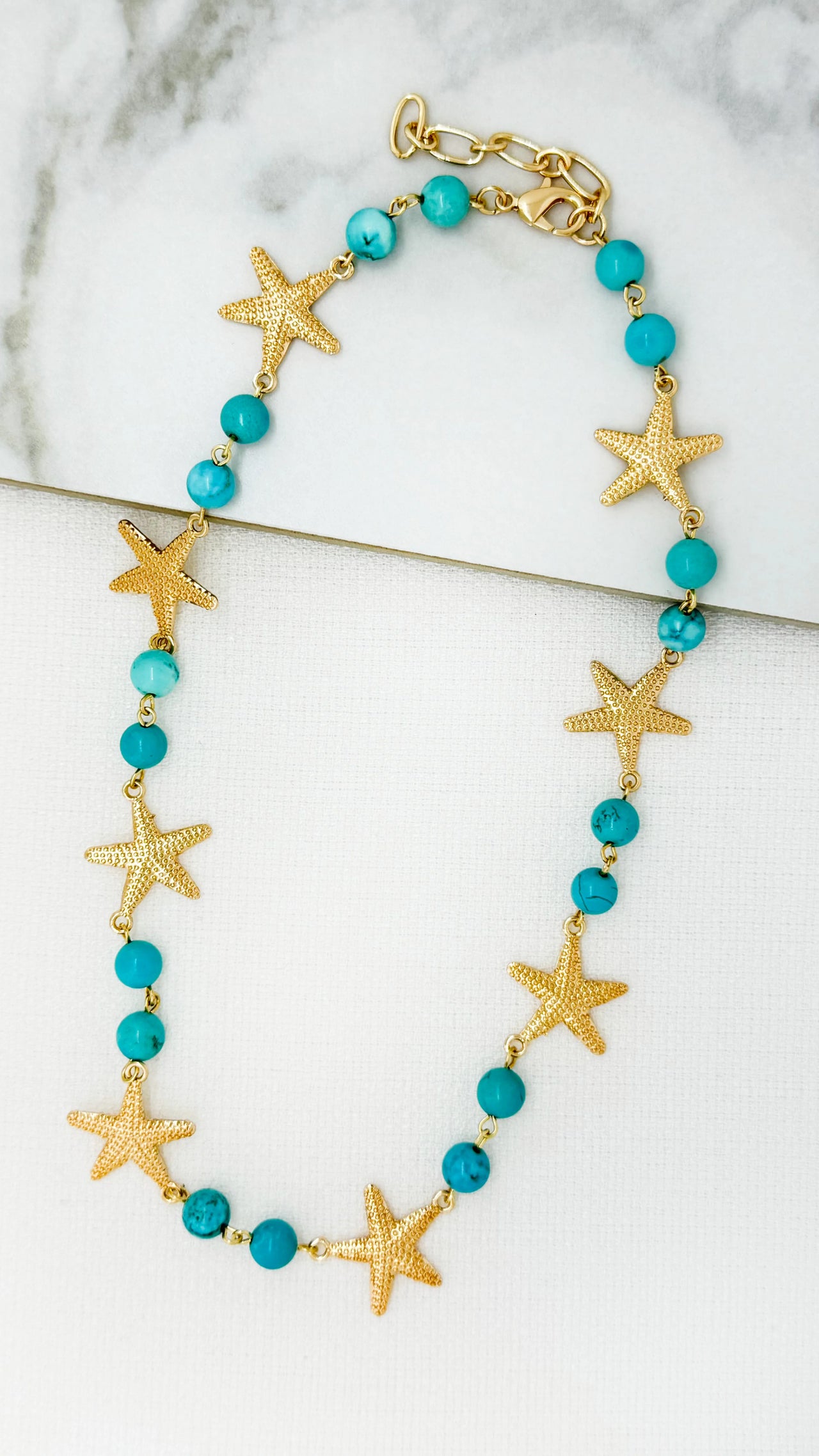 Envy Gold Short Turquoise Necklace With Beads & Starfish
