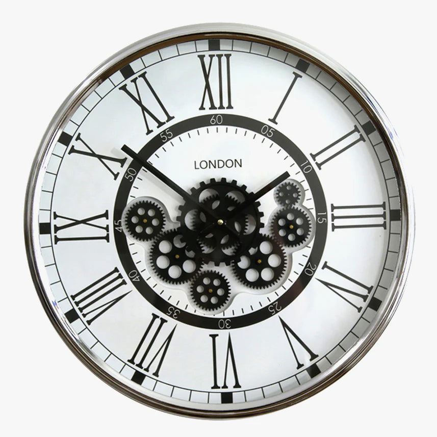 Stone The Crows Round White Face Wall Clock With Aluminium Frame
