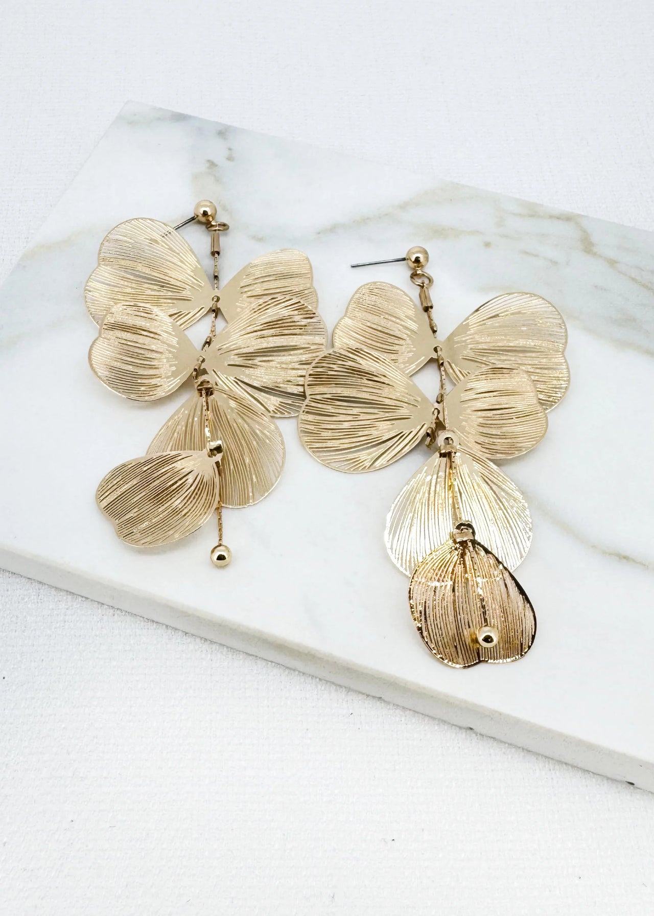 Envy Long Gold Petal Design Earrings