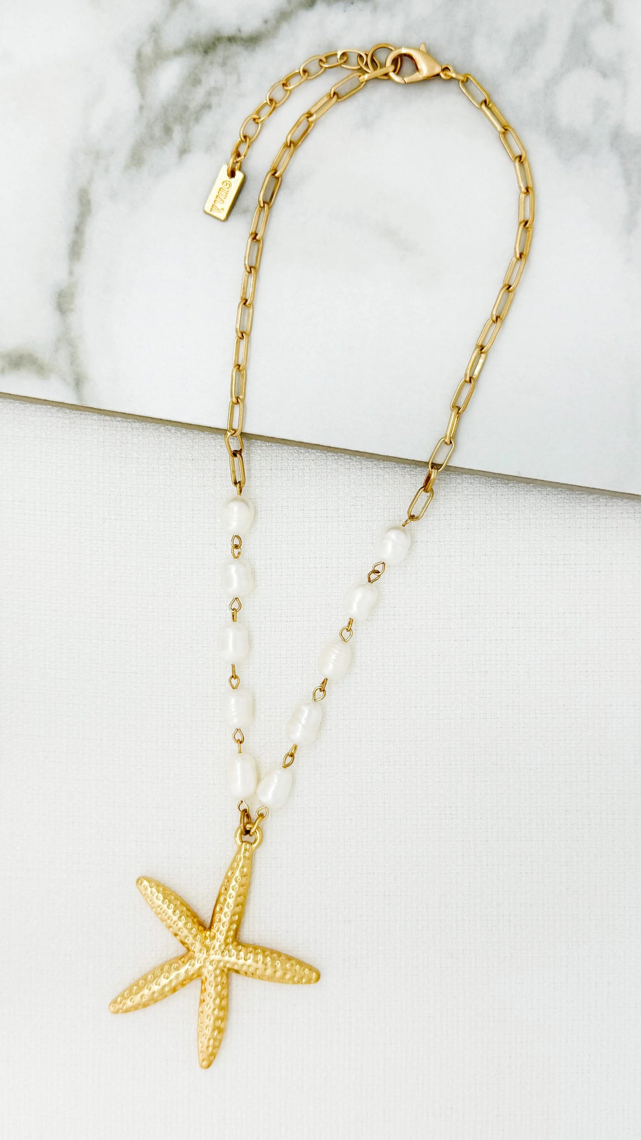 Envy Gold Pearl Short Necklace Starfish Pendant