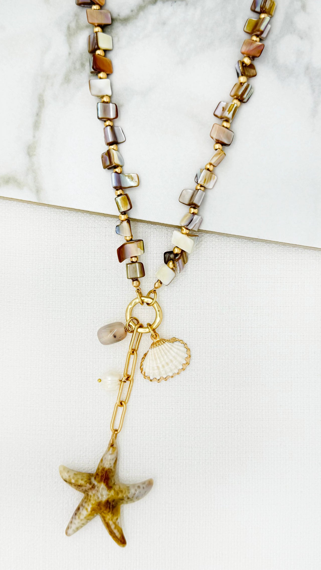 Envy Gold Long Taupe Necklace With Starfish