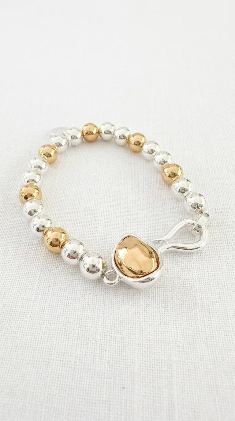 Envy Two tone beaded elasticated bracelet with silver hook design