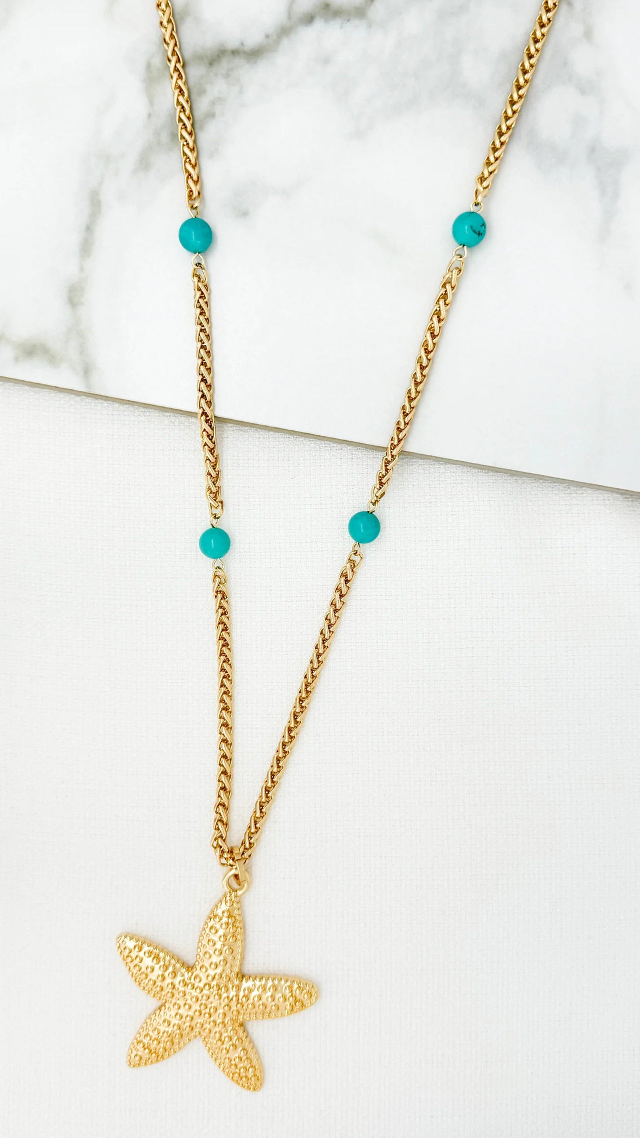 Envy Gold & Turquoise Long Necklace With Starfish
