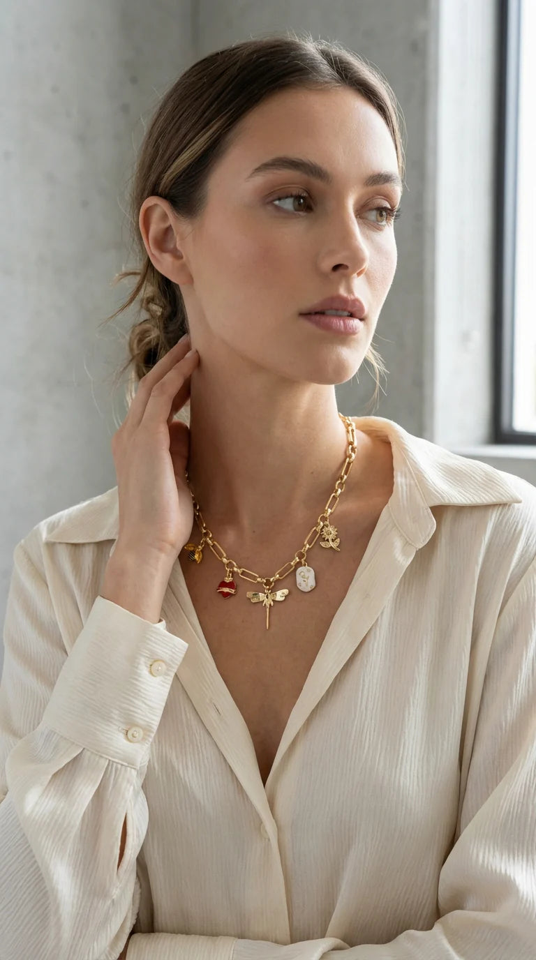 Envy Gold Multicoloured Charm Necklace