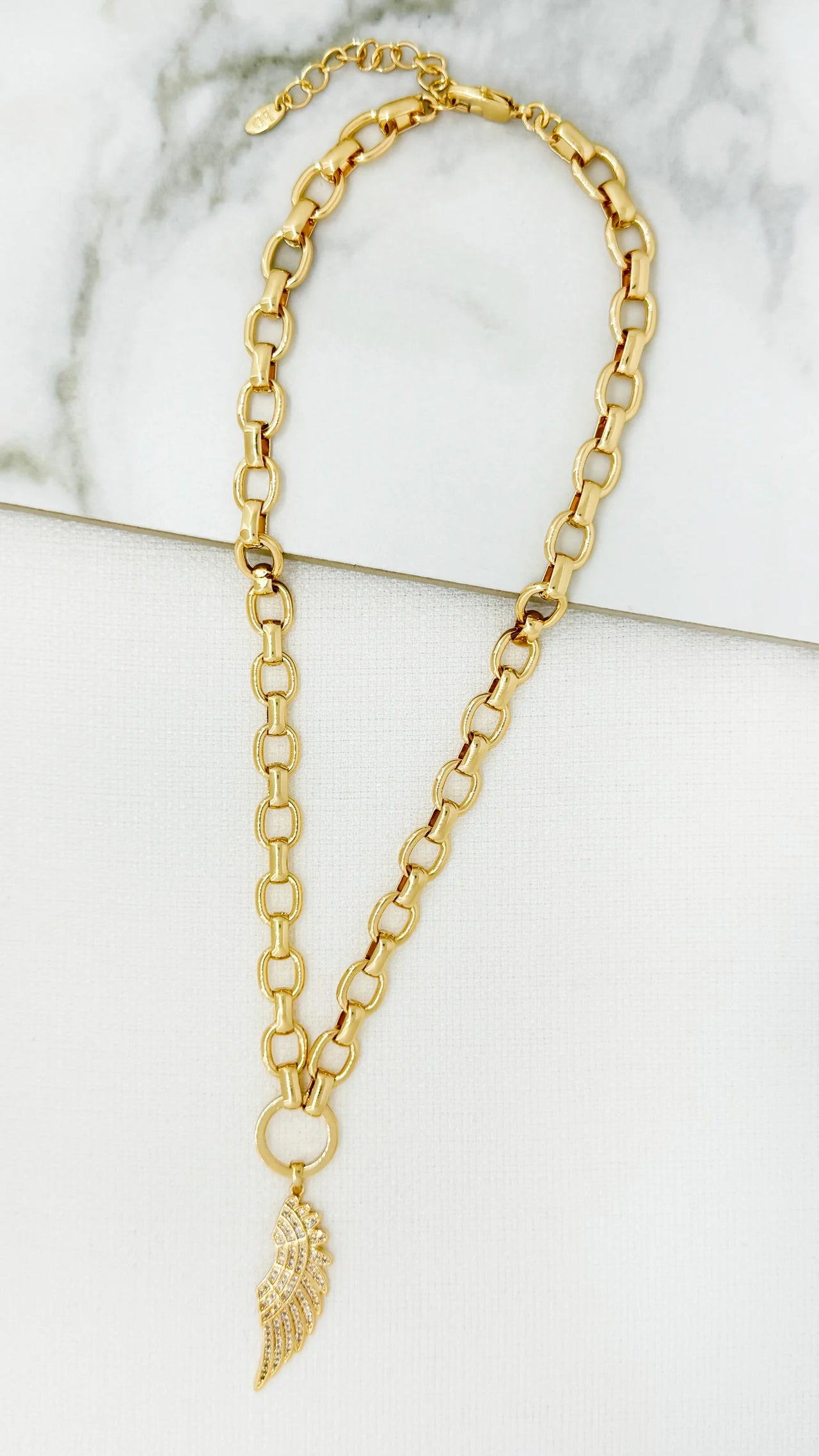 Envy Gold Short Necklace With Crystal Angel Wing