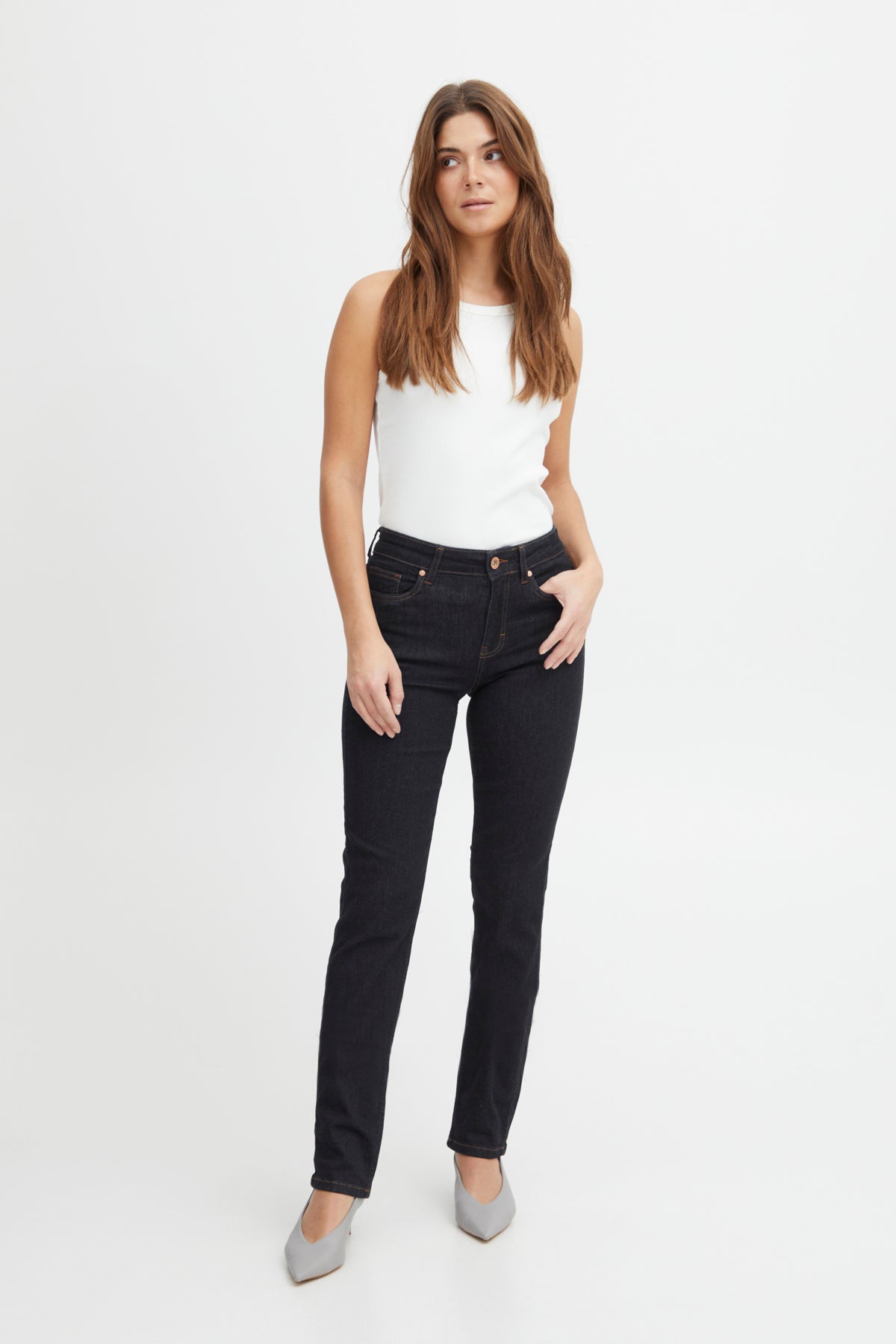 Pulz Emma High Waisted Jeans Dark Solid Blue