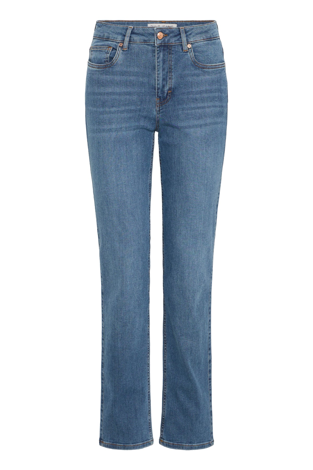 Pulz Emma High Waisted Jeans - Bright Medium Blue Denim