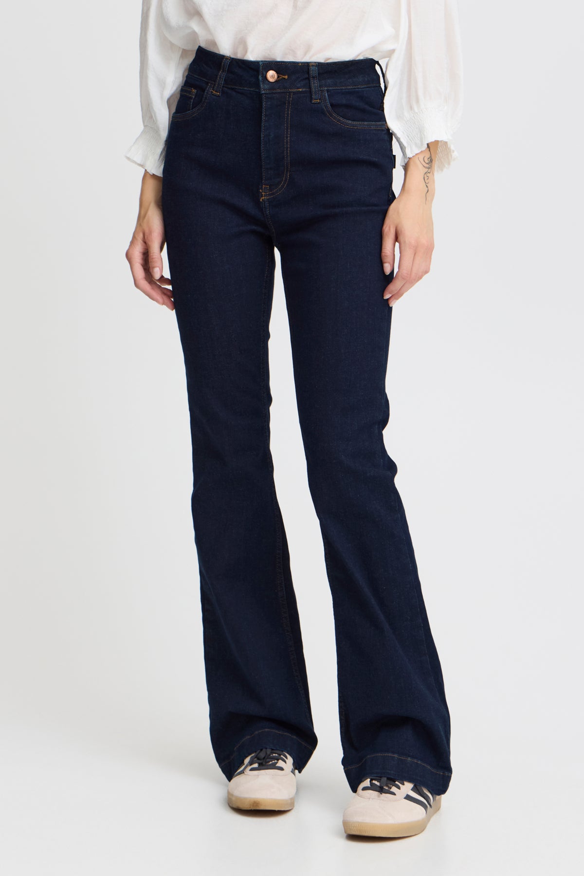 Pulz Becca High Waisted Bootcut Jeans Solid Blue