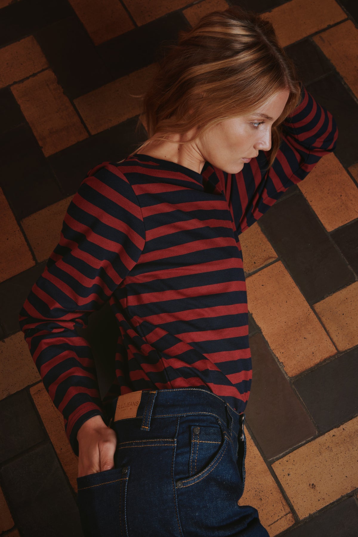 Pulz Jeans SAHANA Long Sleeve Top - Navy Burned Red