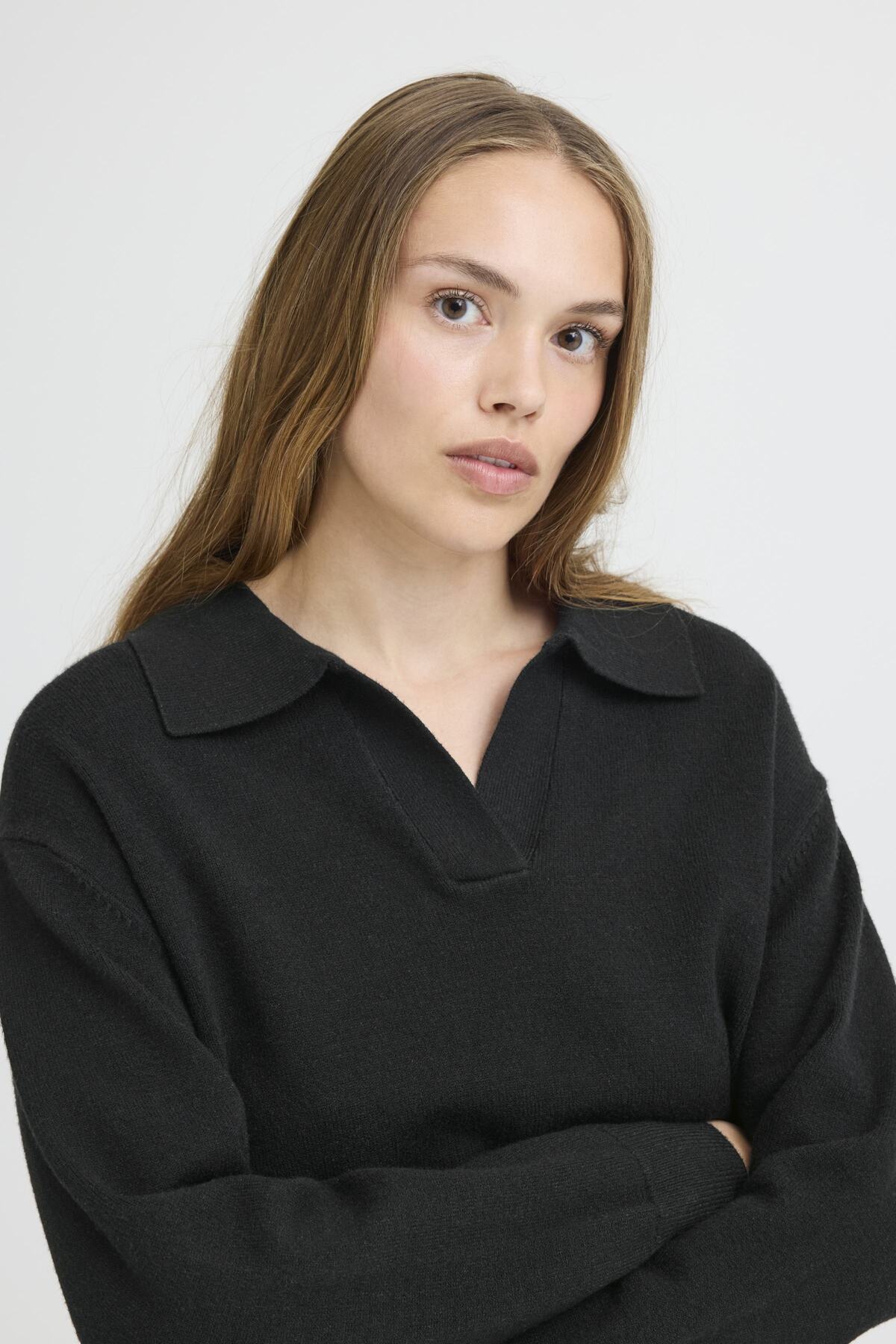 Pulz Jeans STEFFI Open Polo Jumper -  Black Beauty