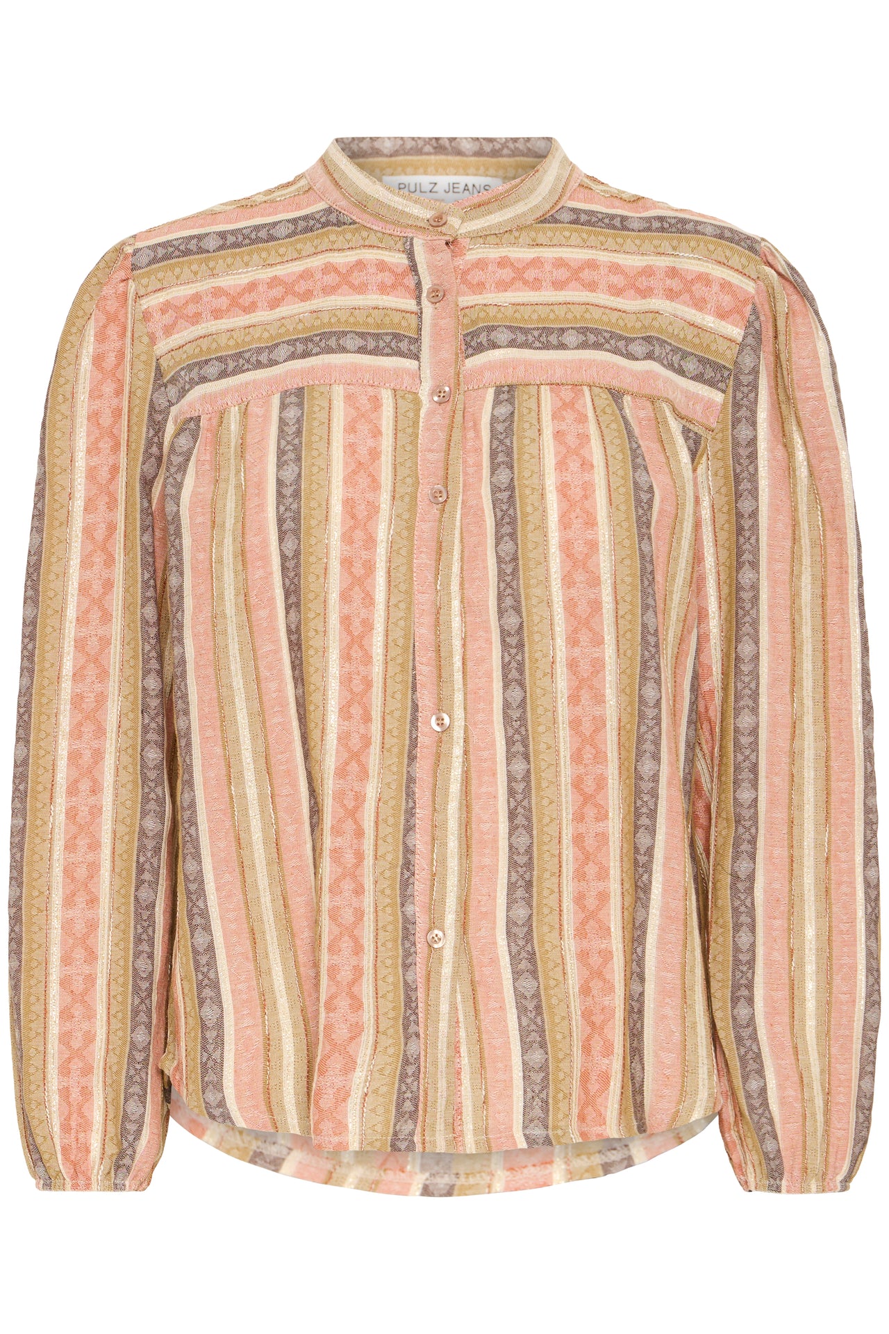 Pulz Jeans NILA Long Sleeve Shirt - Coral Beige Stripe