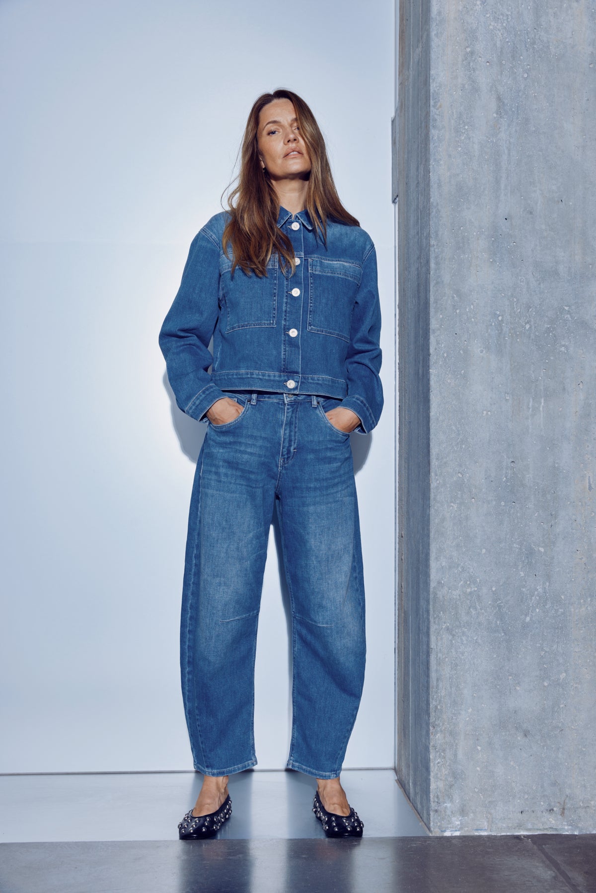 Pulz Anni Hight Waisted Barrel Jeans - Medium Blue Denim
