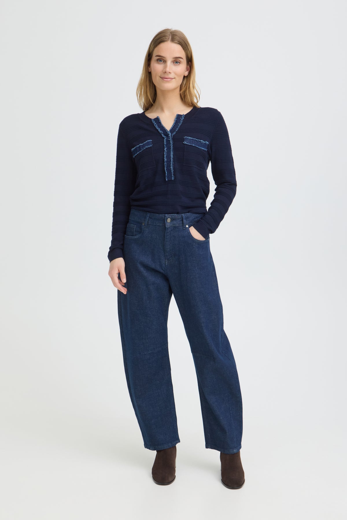 Pulz Jeans ANNI High Waisted Barrel Jeans - Un-Washed Denim