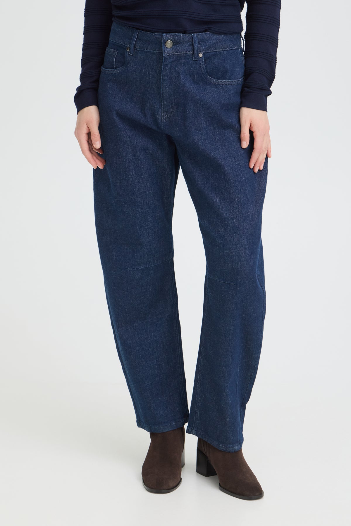 Pulz Jeans ANNI High Waisted Barrel Jeans - Un-Washed Denim