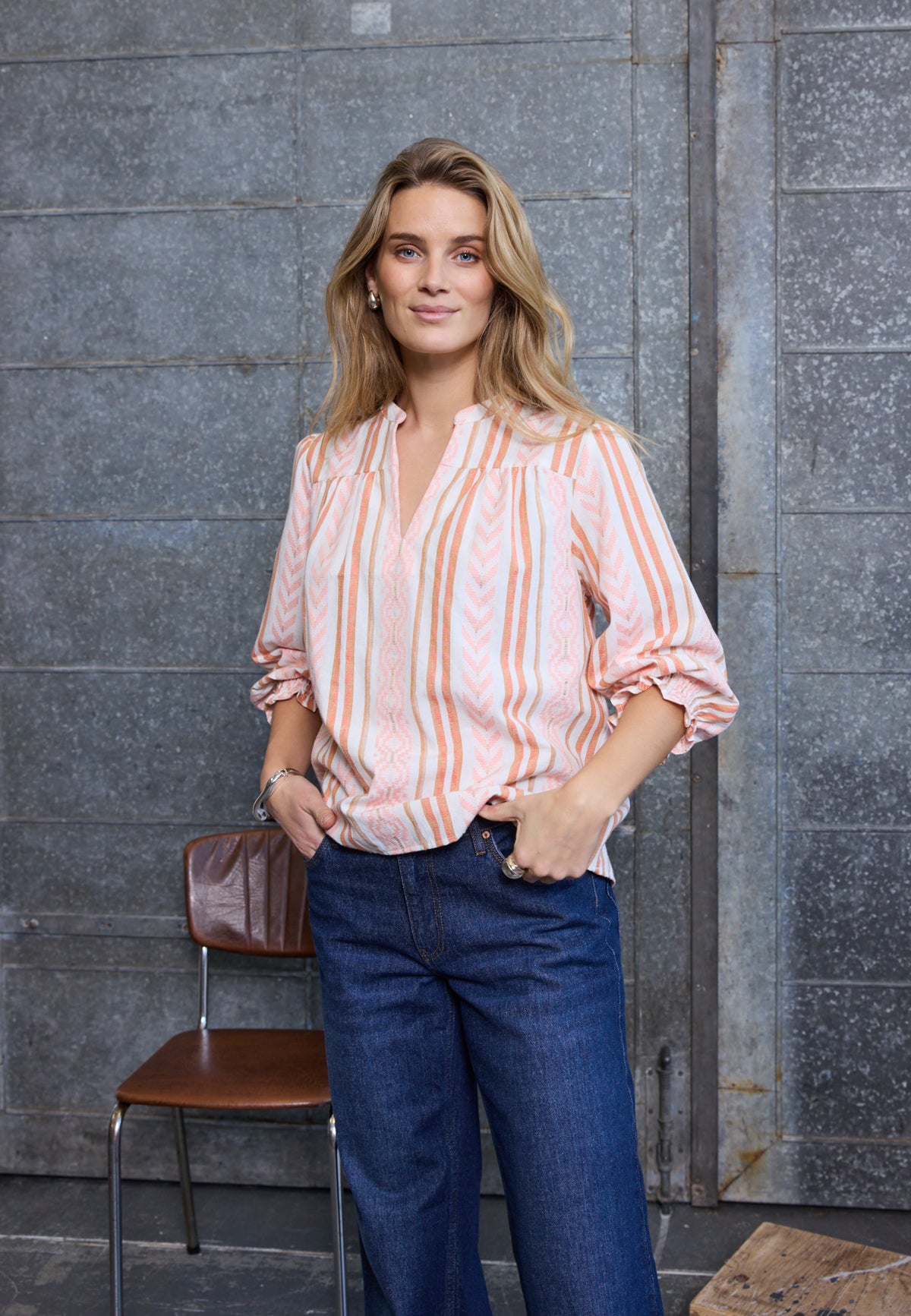 Pulz Ambella Striped Blouse - Cloud Dancer