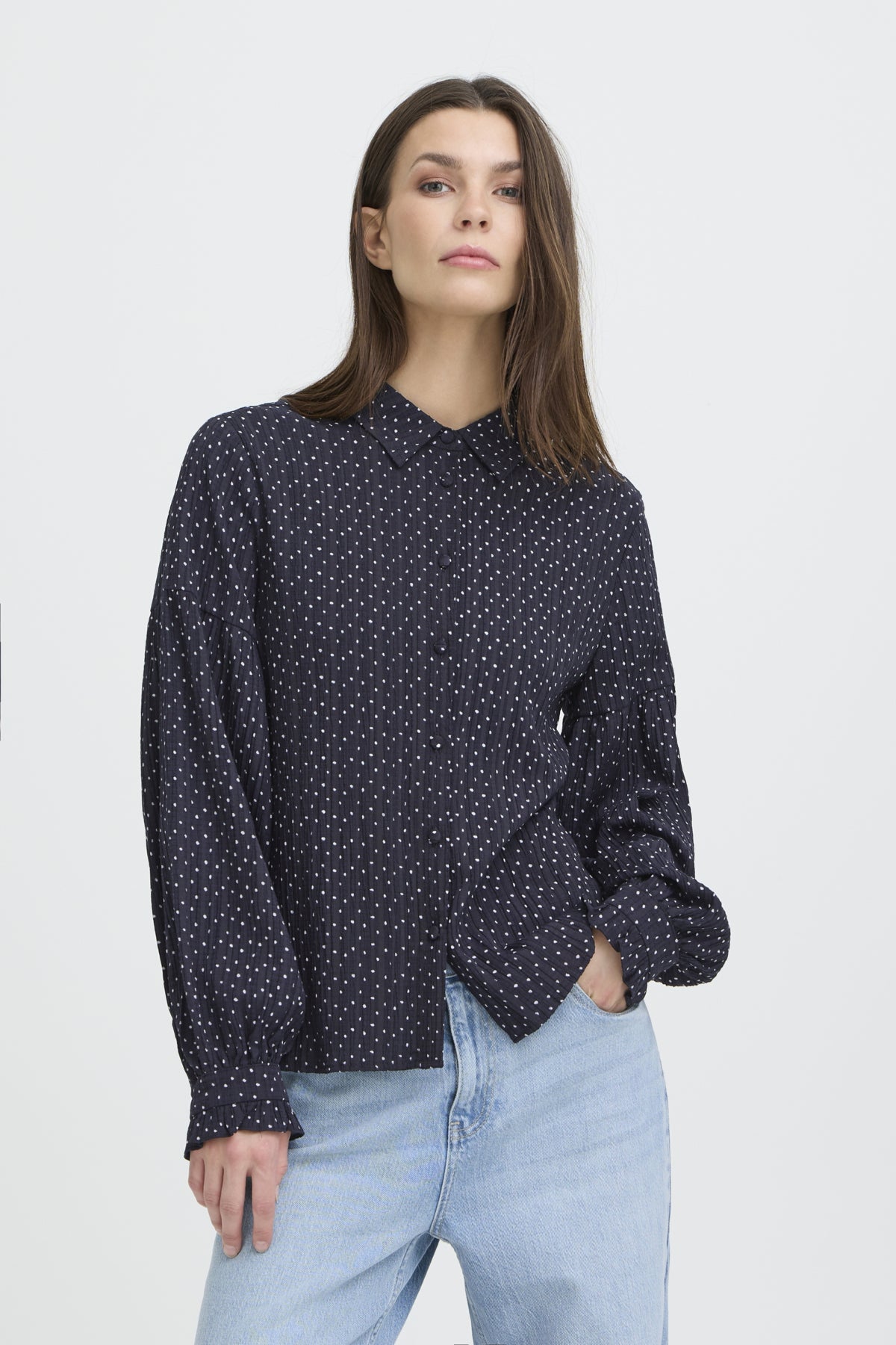 Pulz Addison White Dot Shirt - Dark Sapphire