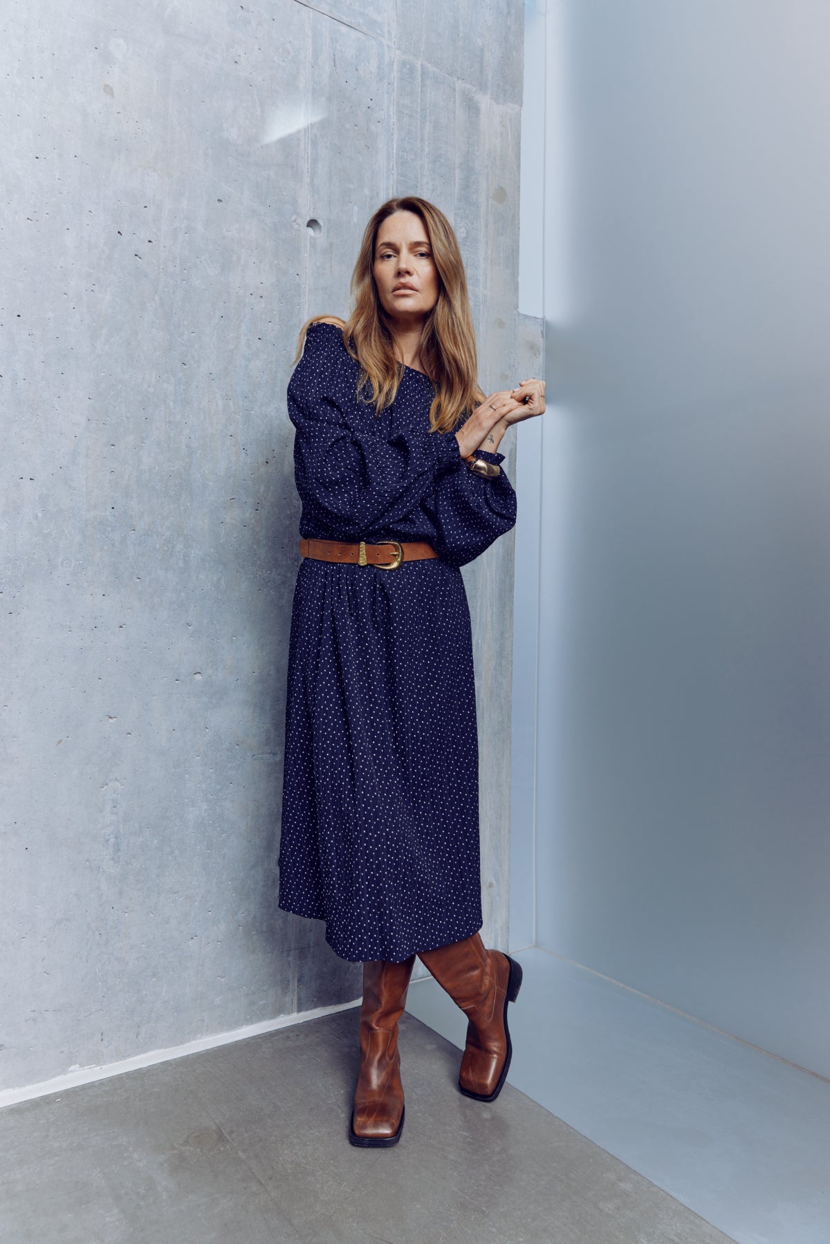 Pulz Addison White Dot Dress - Dark Sapphire