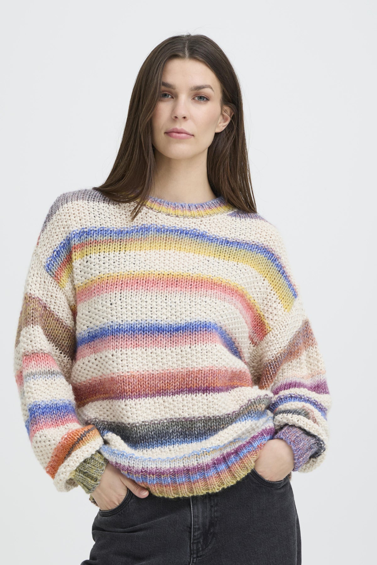 Pulz Dana Multi-Coloured Stripe Jumper - Multicolour