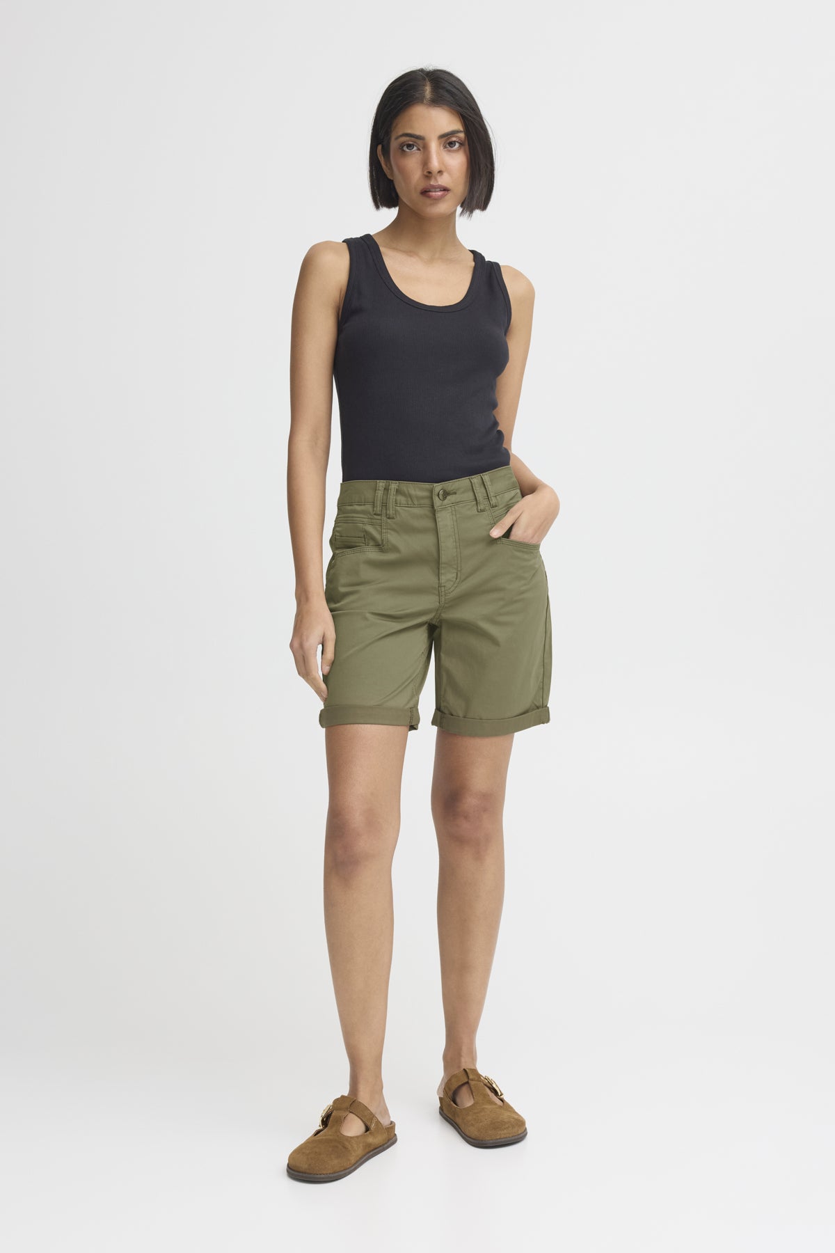 Pulz Jeans EVELYN High Waist Shorts - Dusky Green