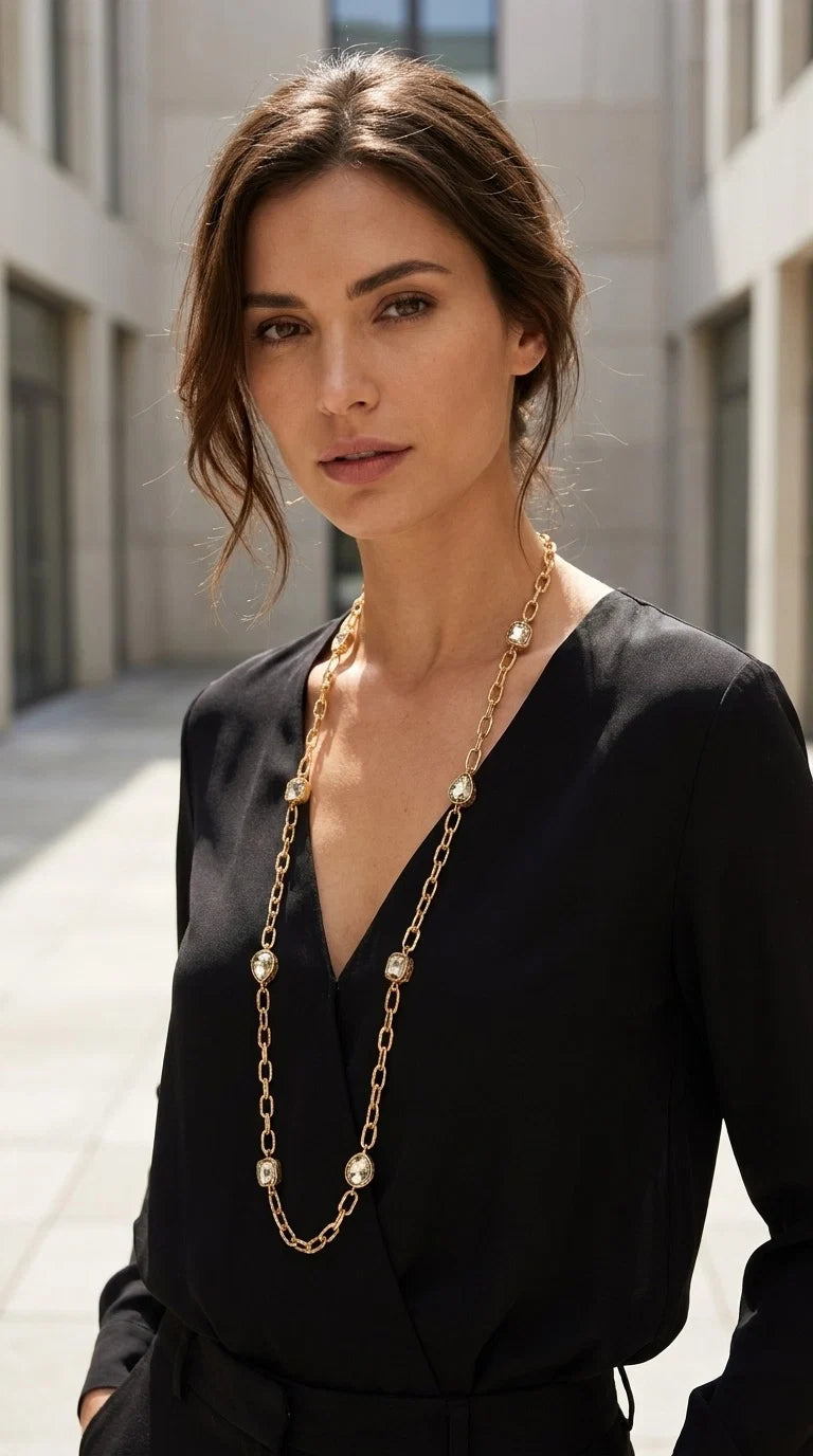 Envy Long gold necklace with crystal design