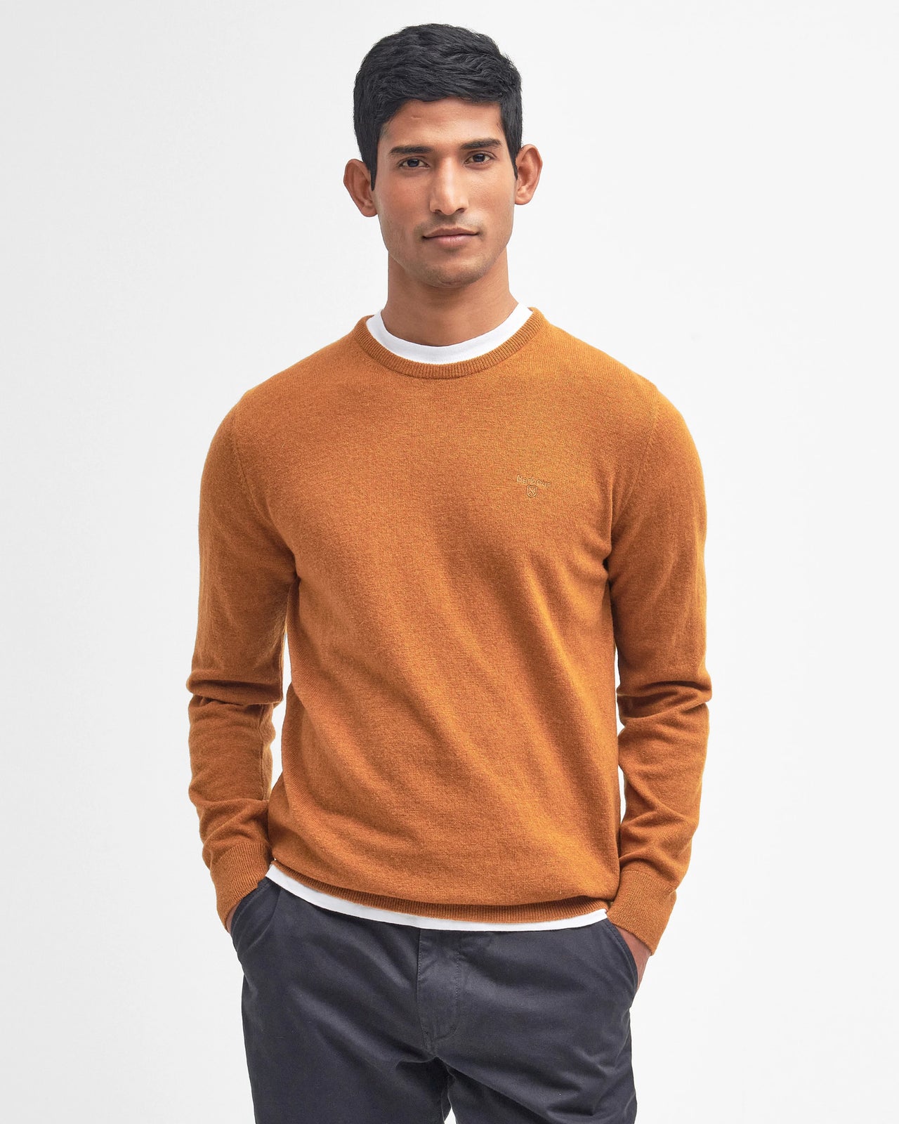 Barbour Essential Lambswool Crew Neck Jumper - Dark Copper