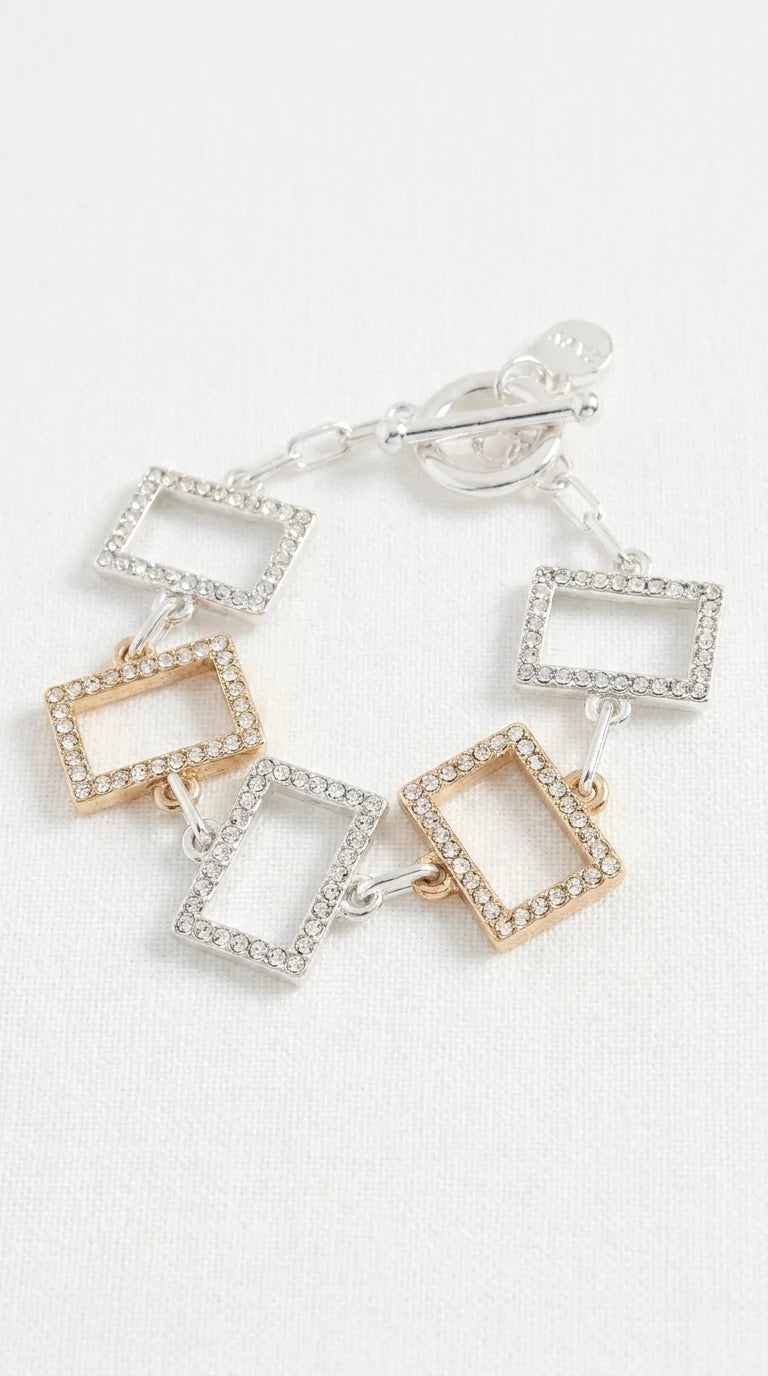 Envy Bracelet Silver gold and silver square diamante crystal T-bar bracelet