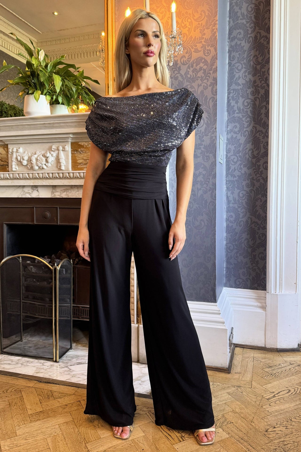 Atom Label Carbon Jumpsuit - Gunmetal Sequin & Black