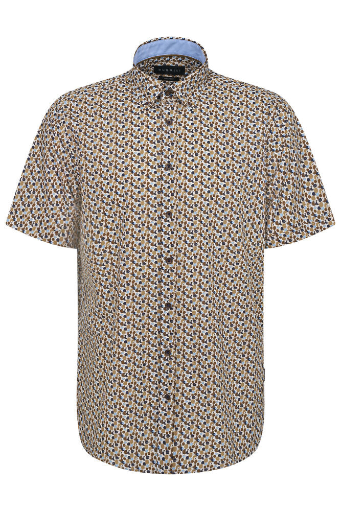 Bugatti Taupe Circle Print Short Sleeve Shirt