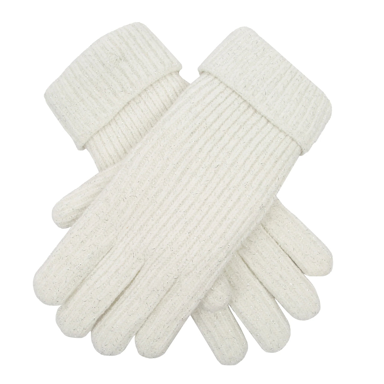 DENTS Women's Ribbed Knit Gloves with Metallic Yarn - Winter White