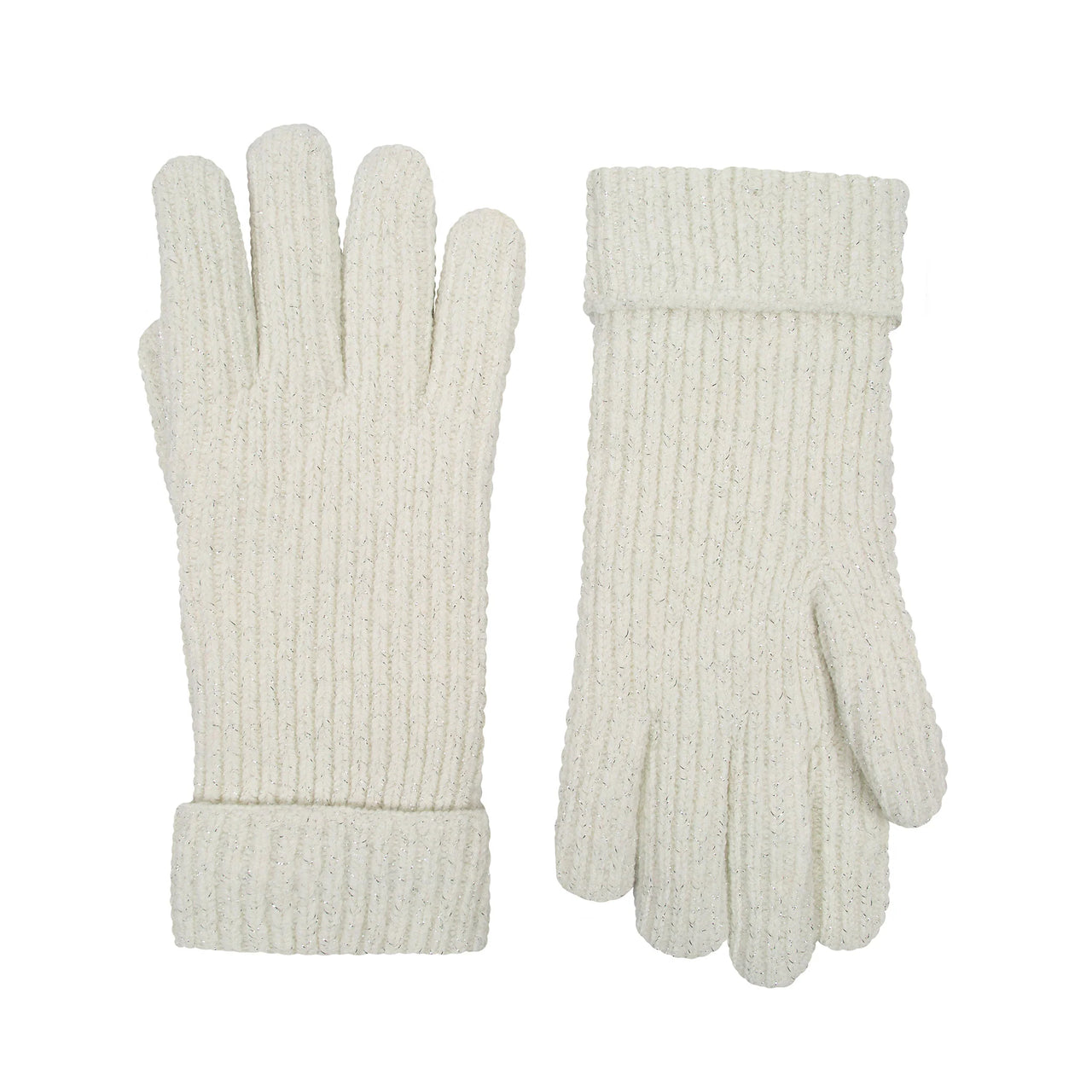 DENTS Women's Ribbed Knit Gloves with Metallic Yarn - Winter White