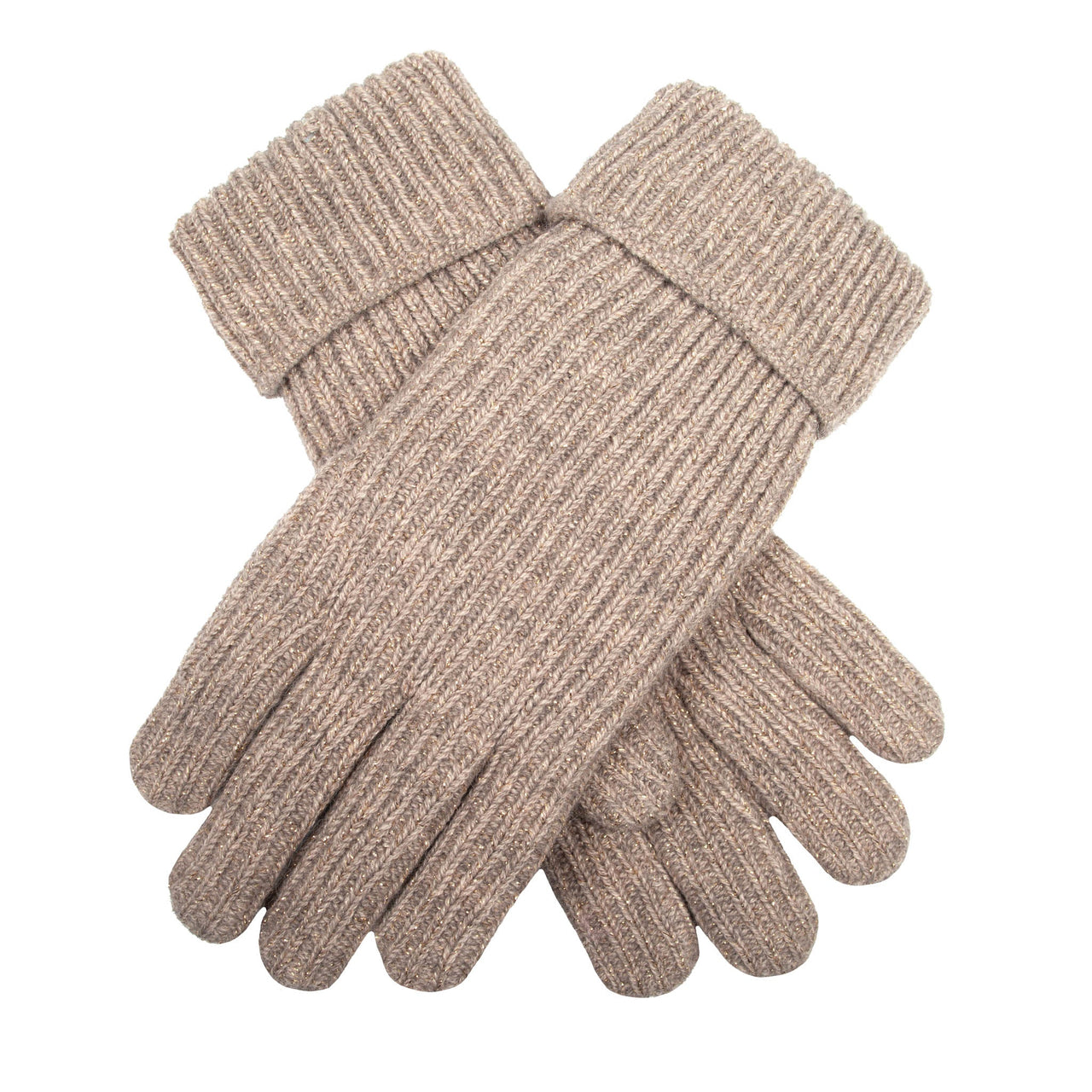 DENTS Women's Ribbed Knit Gloves with Metallic Yarn - Oatmeal