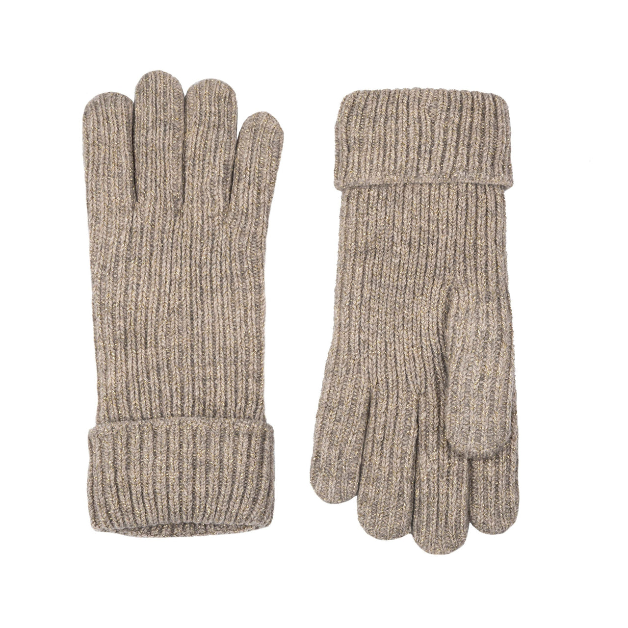 DENTS Women's Ribbed Knit Gloves with Metallic Yarn - Oatmeal